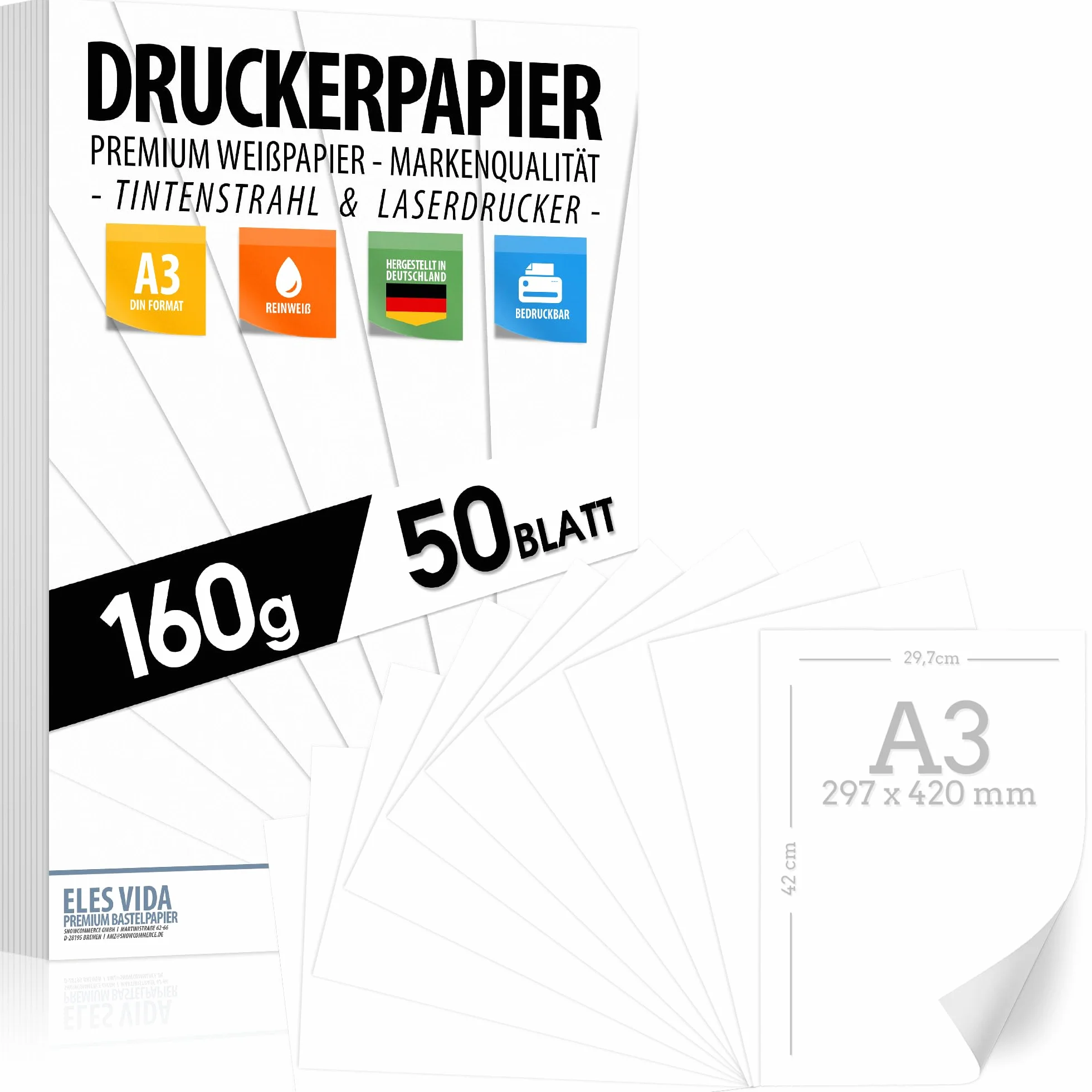 Papier A3 160g biały 50 arkuszy – gruby papier rysunkowy do drukarki, fotografii, prezentacji