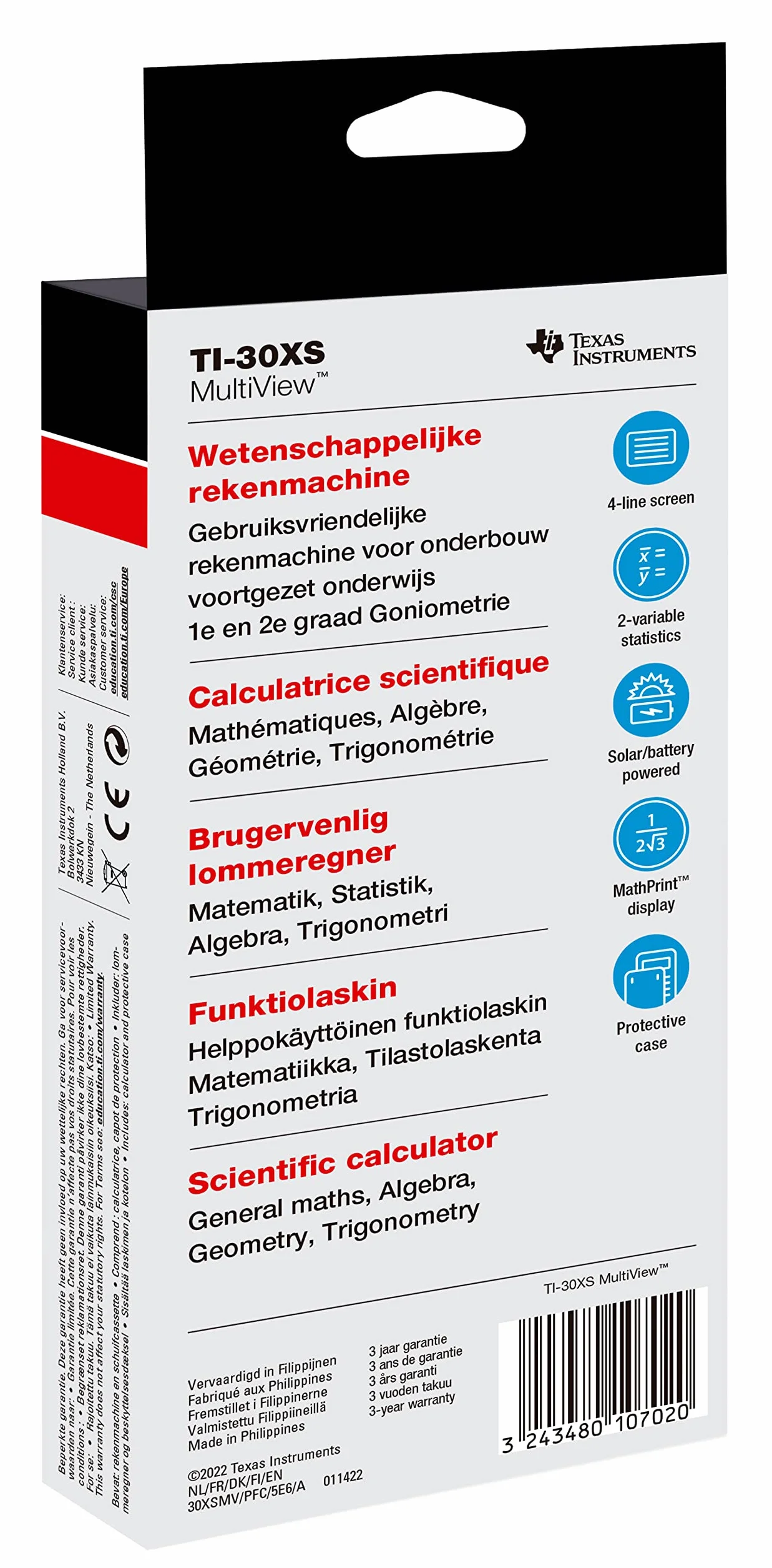 Texas Instruments TI-30XS MultiView kalkulator szkolny z wyświetlaczem 4-liniowym, zasilany energią słoneczną i baterią