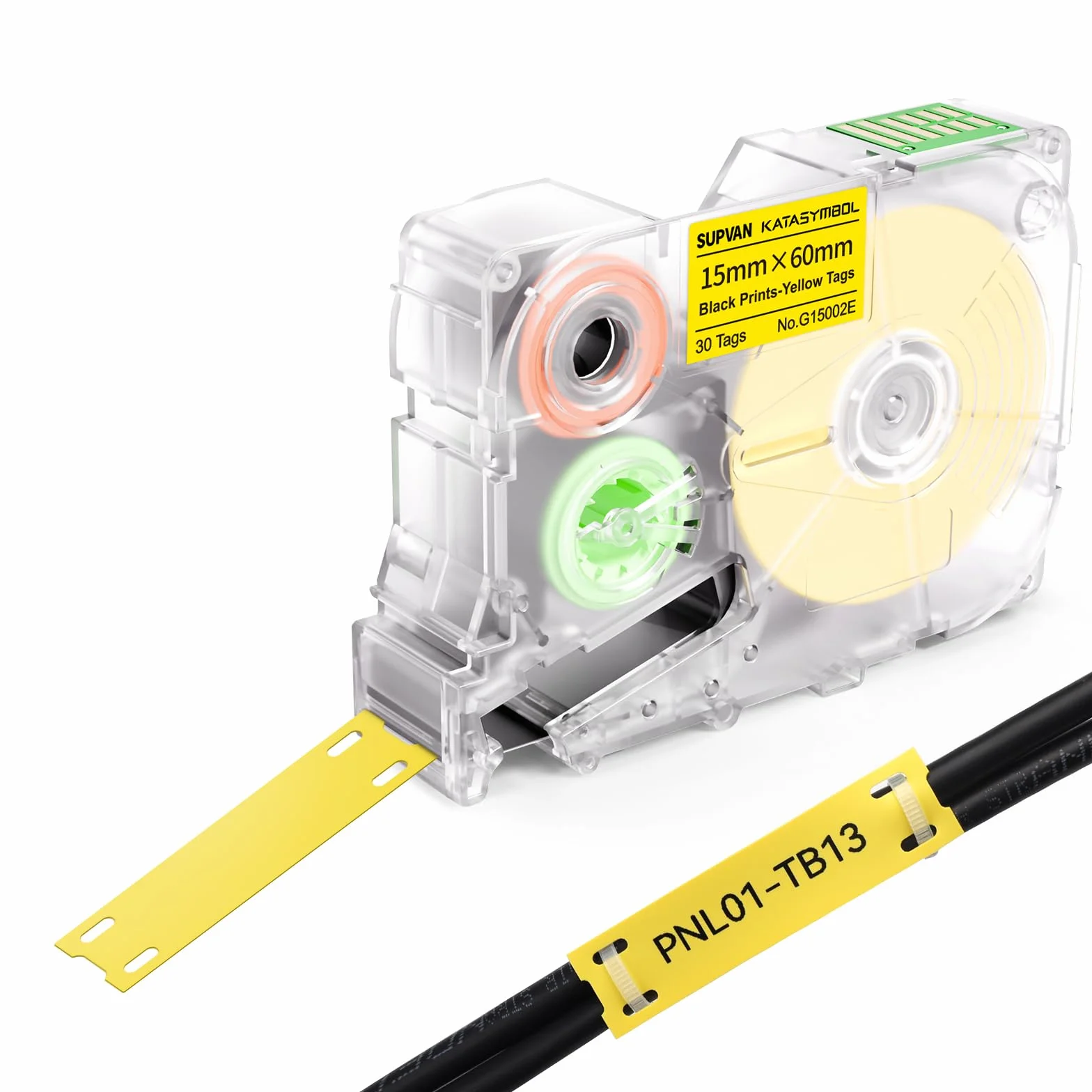 SUPVAN G15M Taśma Do Etykiet 15 mm x 60 mm 30 Etykiet Czarna Na Żółtym