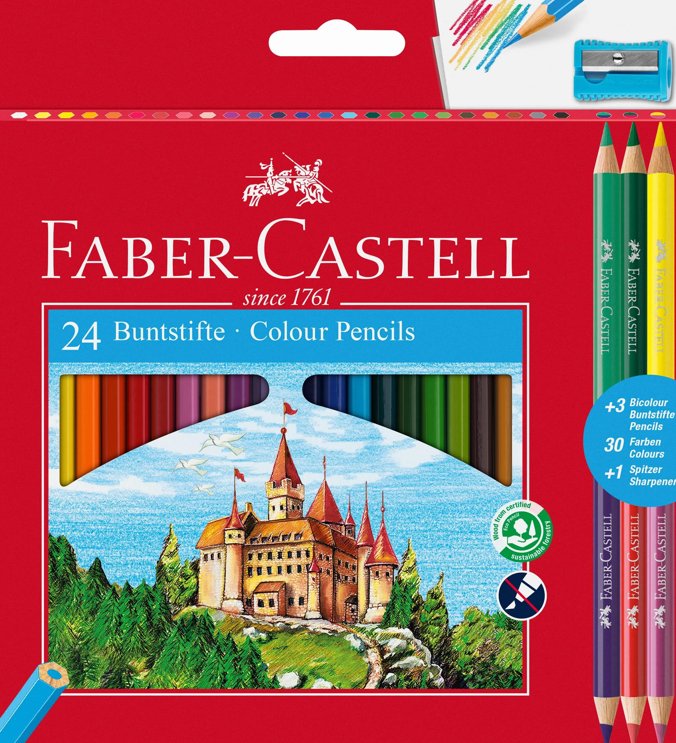 FABER-CASTELL 110324 - Zestaw kredek Classic Colour, 28 sztuk, z temperówk, dla dzieci i dorosBych