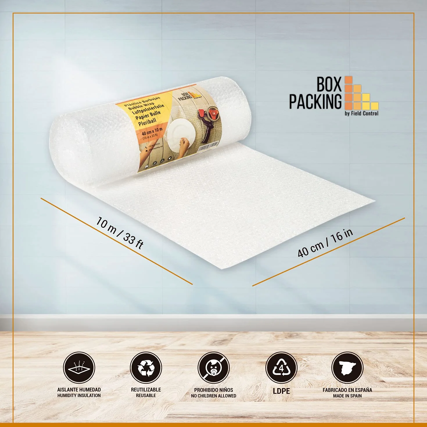 BOXPACKING | Folia Bąbelkowa | 40 cm szerokości x 10 m długości | Folia z Wypustkami Do Pakowania i Przeprowadzek