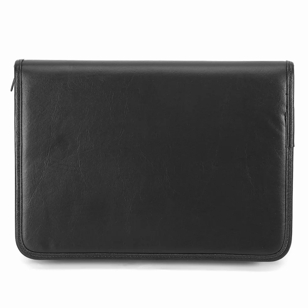 Portfel konferencyjny ze skóry PU z zamkiem błyskawicznym, organizer osobisty, portfel szefów z przegródkami na długopisy, przegródkami na karty, podkładka/papier, czarny