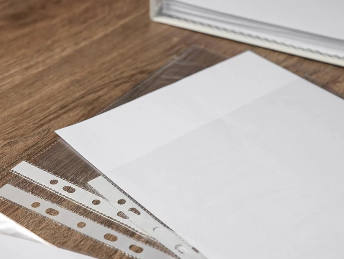 perfect line 100 Koszulki na Dokumenty DIN-A4, Przezroczyste Koszulki Foliowe, Foliowe Koszulki A4 Groszkowane, Koszulki do Segregatora, Transparentne, bezkwasowe, chroniące dokumenty