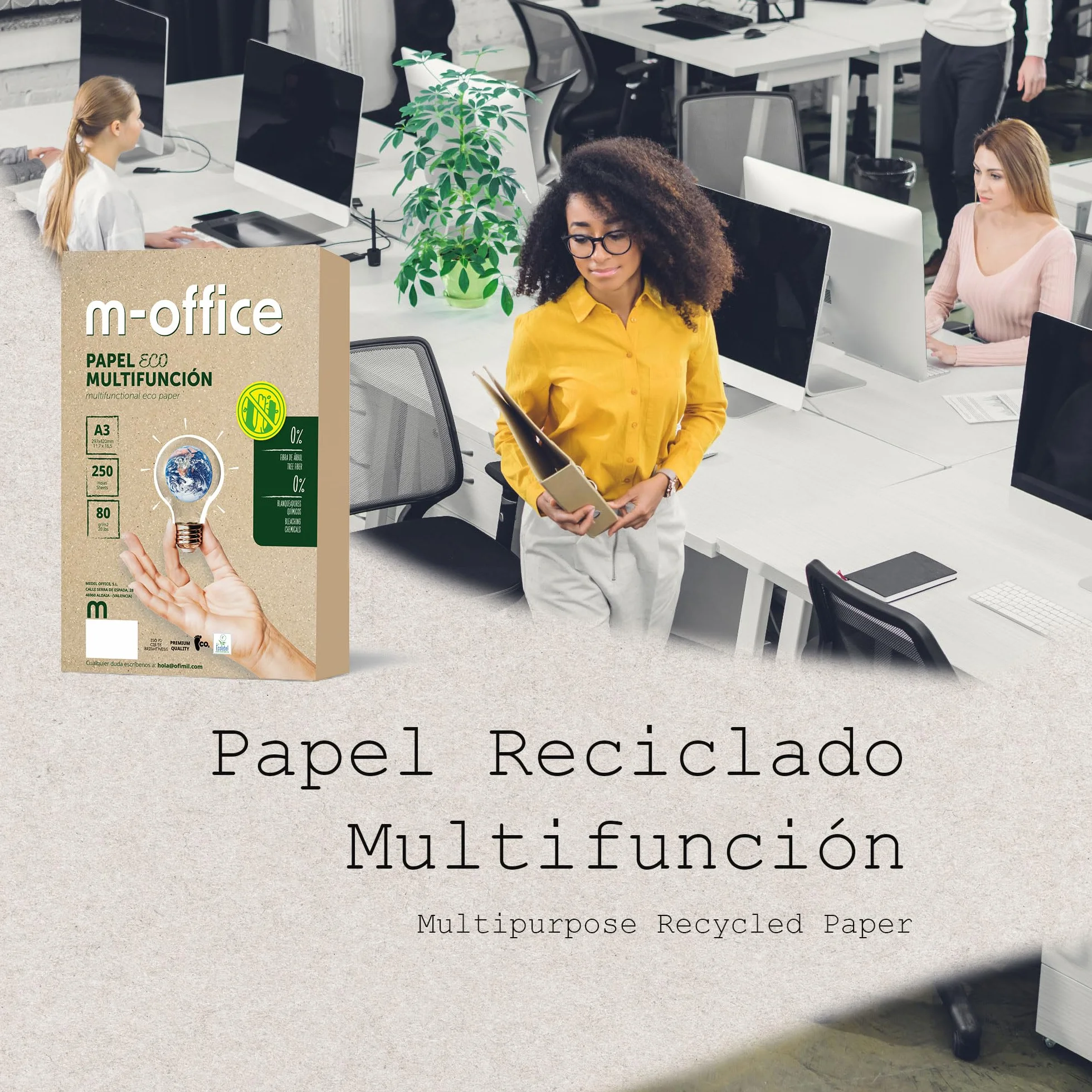 Papier z recyklingu DIN A3, opakowanie foliowe A3 80gr, papier do kopiarek i drukarek, 1 opakowanie 50 arkuszy A3 100% papier z recyklingu · m-office (50 arkuszy)
