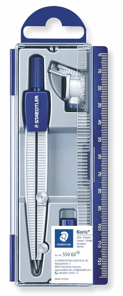 STAEDTLER Noris Club 550 60 cyrkiel szkolny, 550 z wkładką, w etui z klapką, srebrny