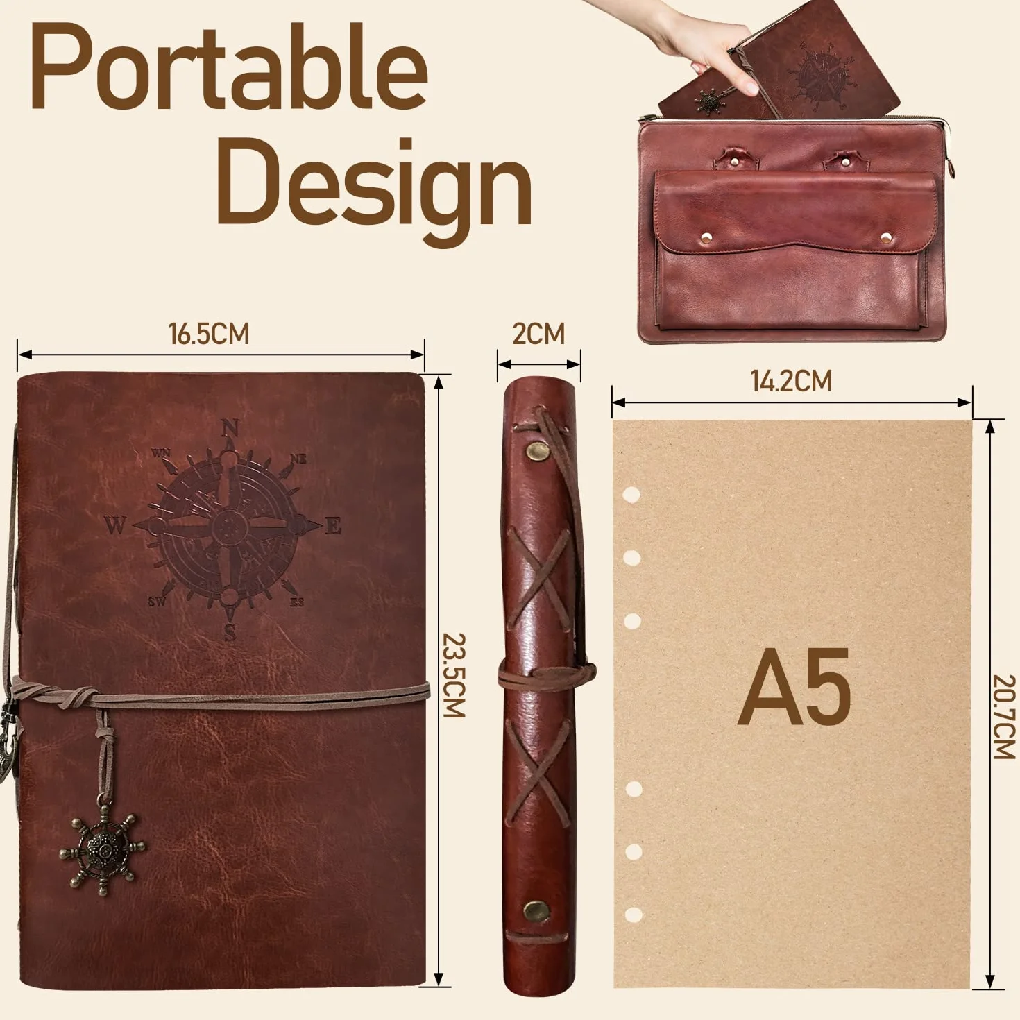 Notatnik ze skóry PU A5 z papierem kraft do wielokrotnego napełniania w stylu vintage z możliwością wielokrotnego napełniania piękny pamiętnik podróżny segregator na kółkach szkicownik notatnik w stylu vintage