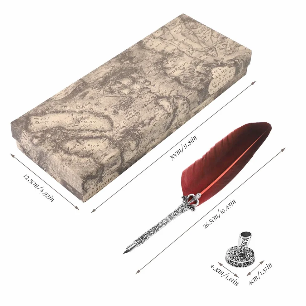 Quill Pen antike Kalligraphie Feder handgemachte Feder und Tinte Set, calligraphy set für englische Schrift, Vintage Executive Briefpapier Geschenk mit Flasche Nib Bases (rot)