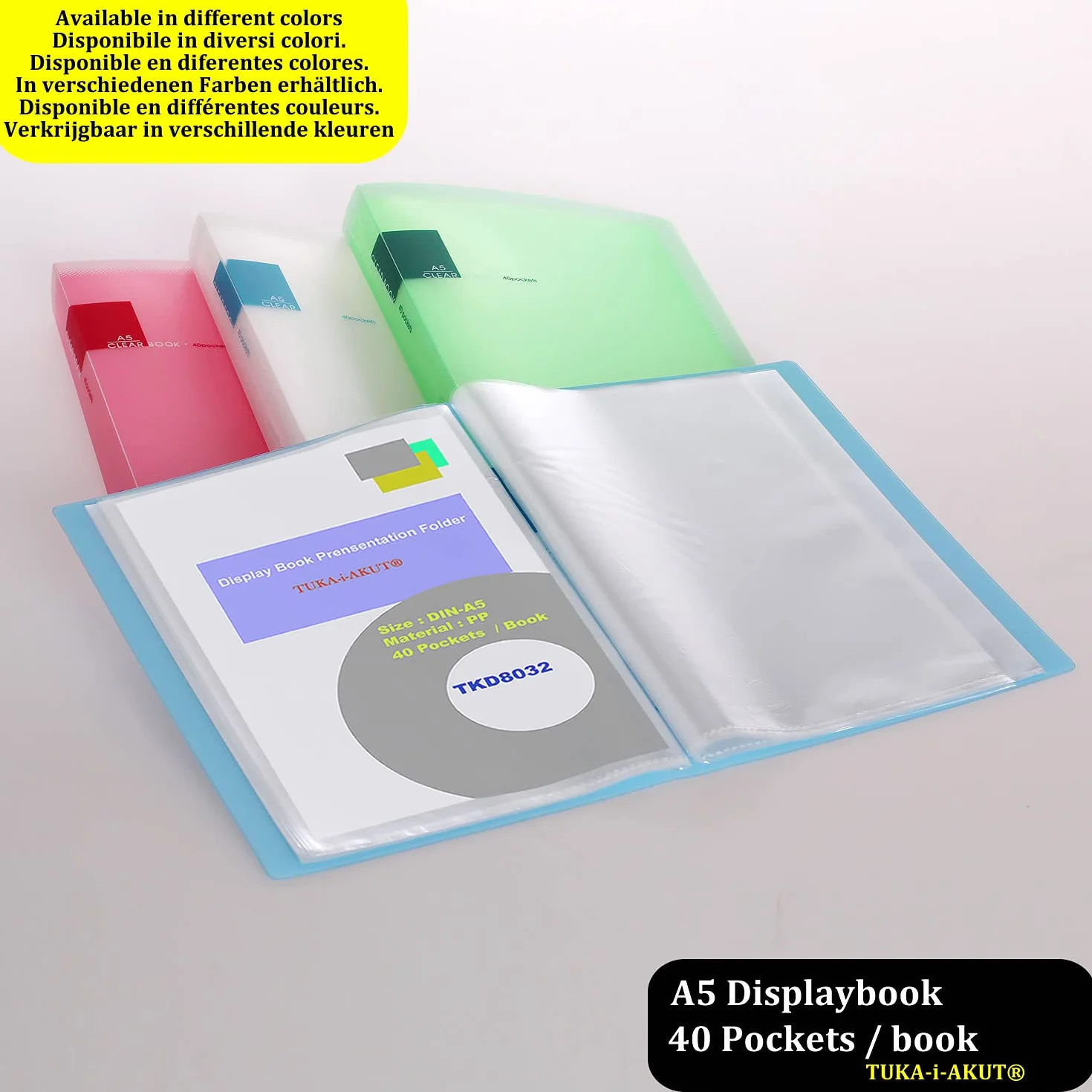 TUKA-i-AKUT TKD8032-green-4 x segregator z polipropylenu, format A5, łącznie 160 przezroczystych koszulek na 320 arkuszy (40 przezroczystych koszulek na książkę), przezroczysta okładka, solidny