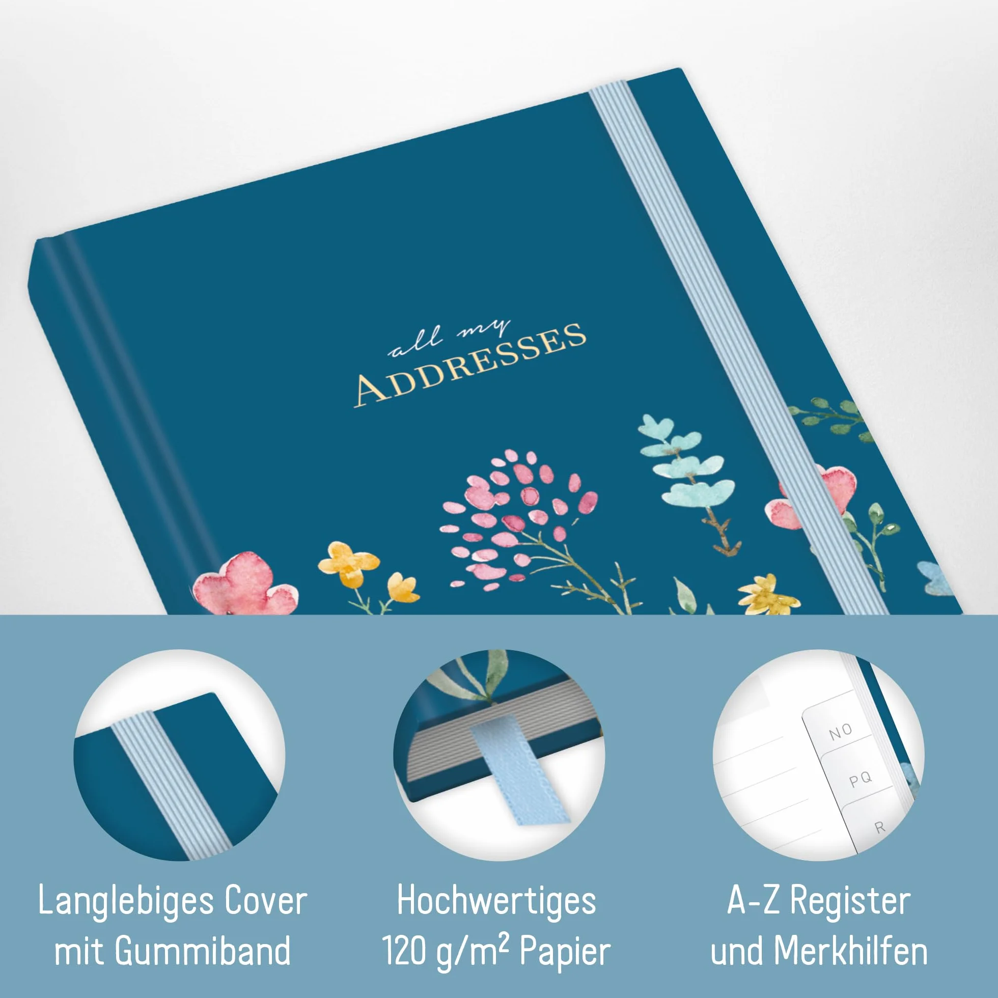 Książka adresowa paper&you® A6+ z indeksem A-Z, papier premium 120 g/m² Happy Flower
