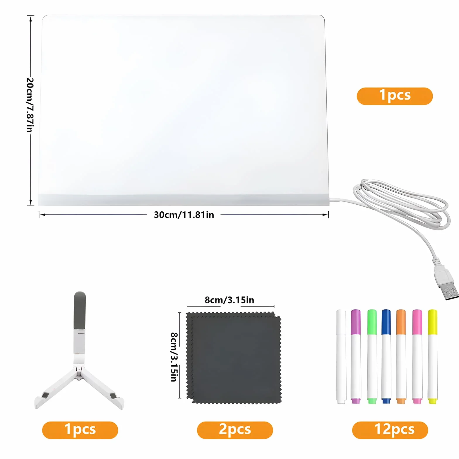 Akrylowa tablica LED do rysowania 30x20 cm z 6 długopisami neonowymi