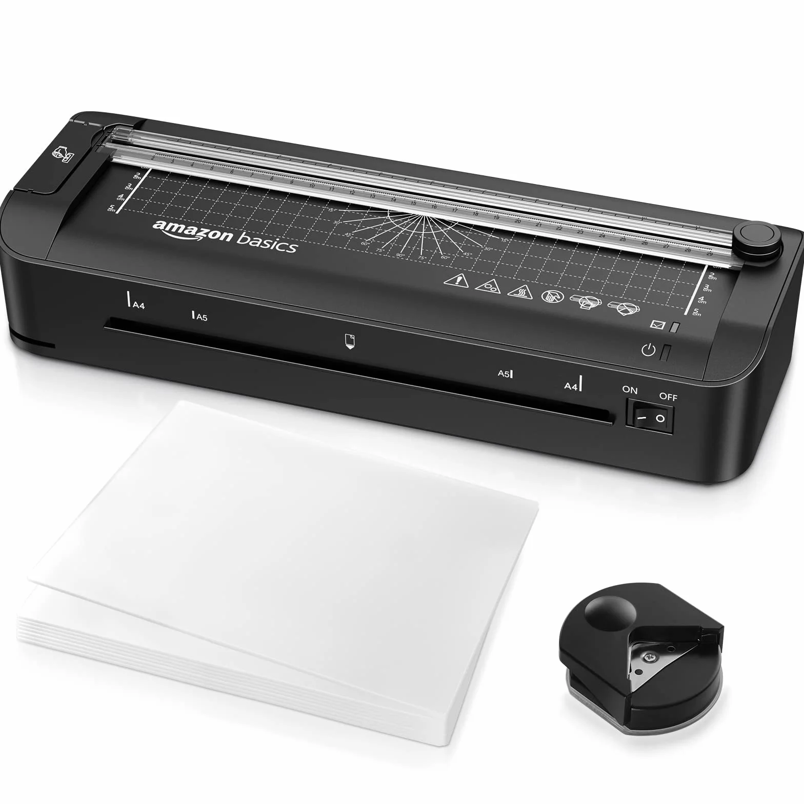 Amazon Basics Laminator termiczny 3 w 1 A4, cięcie, dziurkowanie, zaokrąglanie narożników, czarny