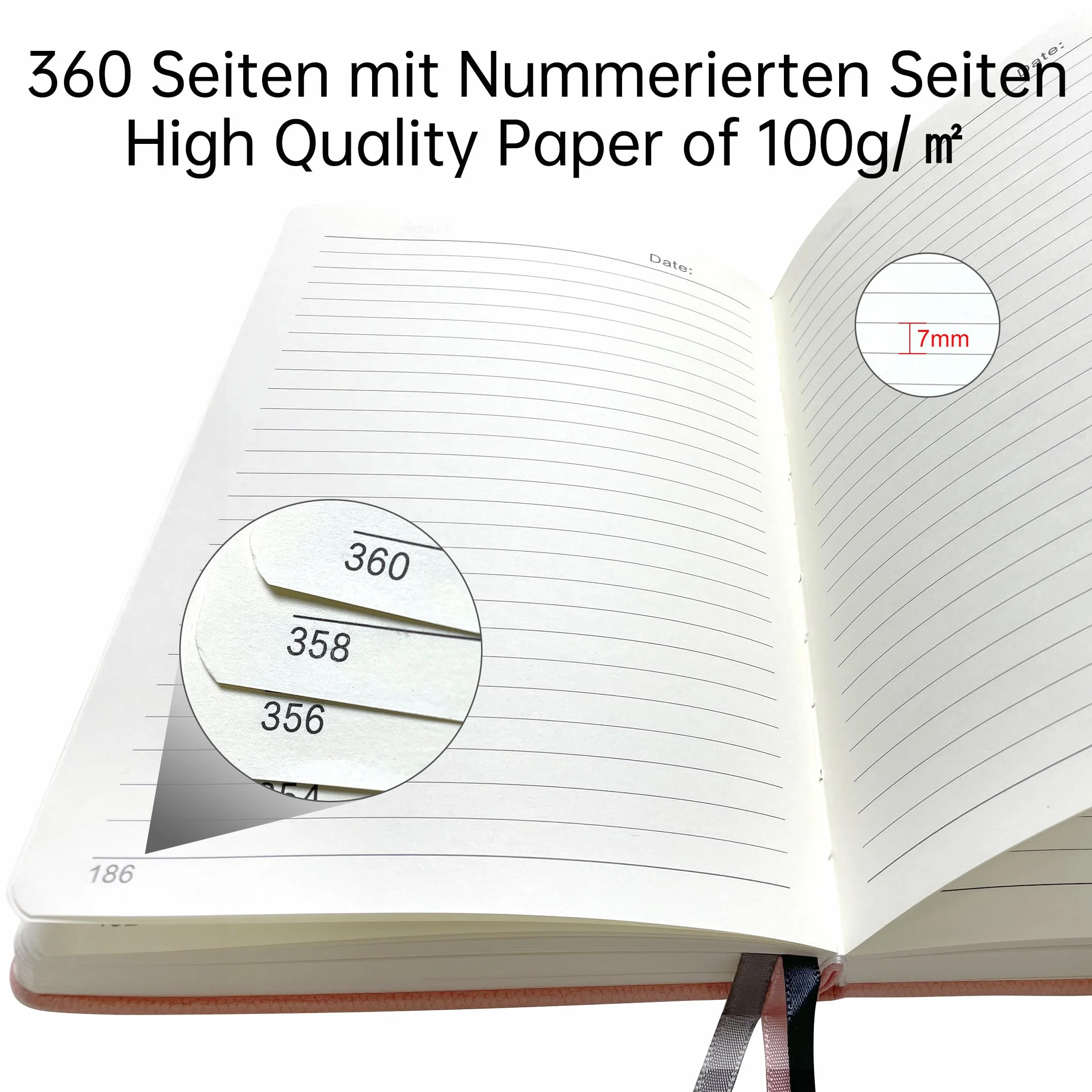 Mlife A5 Notatnik 360 Stron Papier Odporny Na Atrament 100 G/M² Składaną Kieszenią Różowy