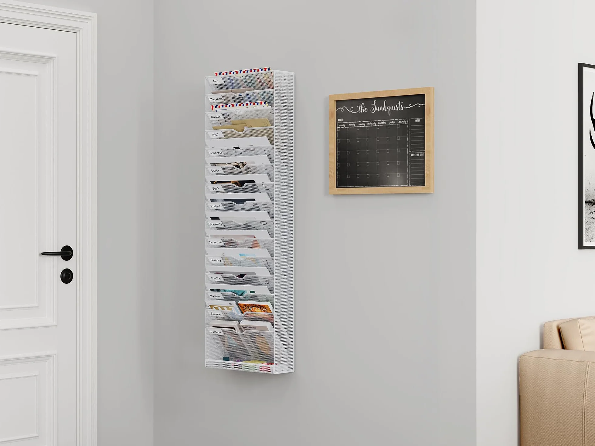 EasyPAG Uchwyt Ścienny na Dokumenty A4 16 Przedziały Metal Siatka,Wiszący Organizer na Dokumenty,Ścienny Stojak na Pocztę,Przechowywanie Czasopism do Biura & Domu,Biały