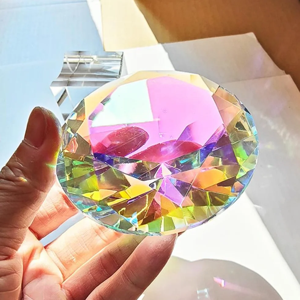 Diamentowy przycisk do papieru 60 mm szkło dekoracyjny tęczowy