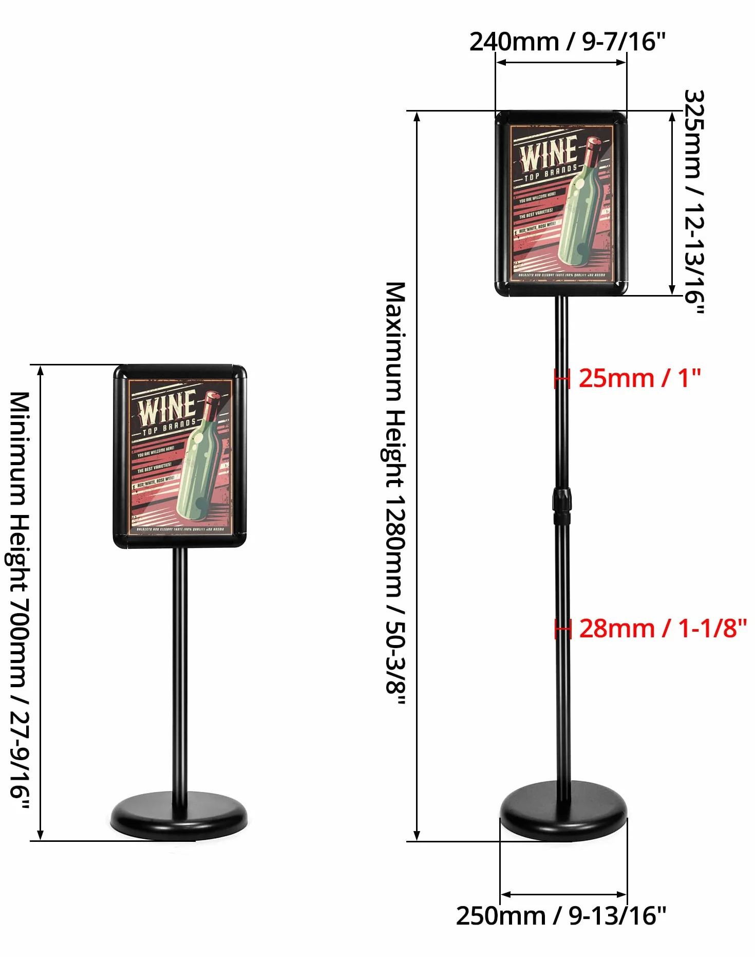 QWORK Stojak informacyjny A4 Aluminiowy Obrót 360° Regulacja wysokości 75-120 cm Czarny