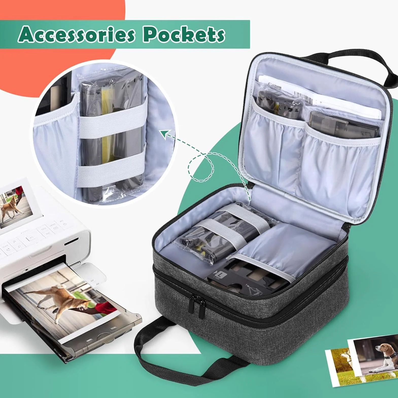 Etui na drukarkę Selphy CP1500 CP1300 CP1200, poliester, szare