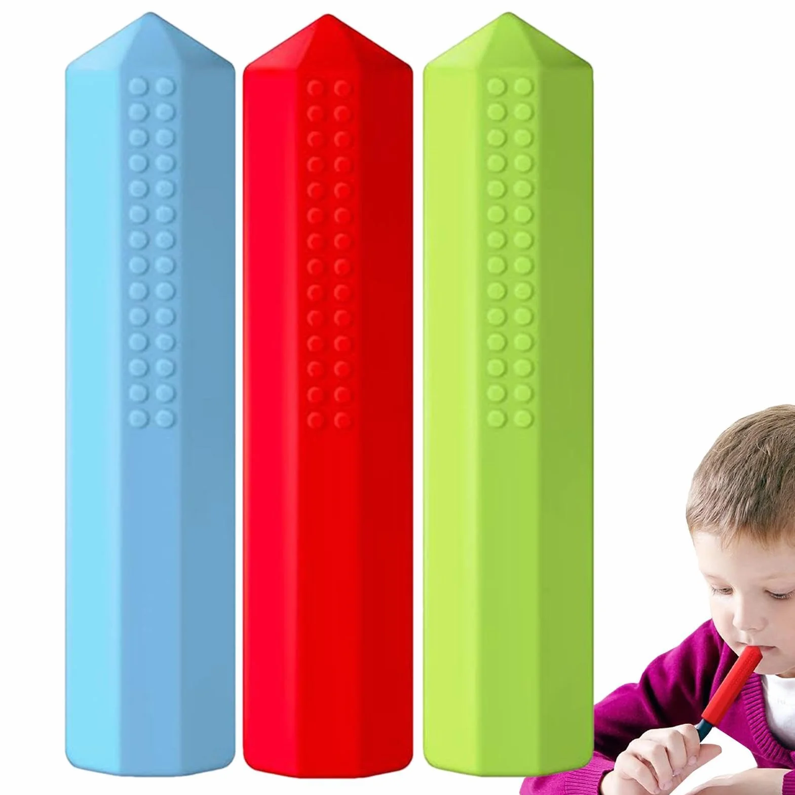 Silikonowe nakładki na ołówki sensoryczne – 3 szt. rurki do żucia, uspokajający długopis do ADHD, przybory szkolne do żucia dla nastolatków, młodzieży, chłopców, dziewcząt, ciche narzędzie do