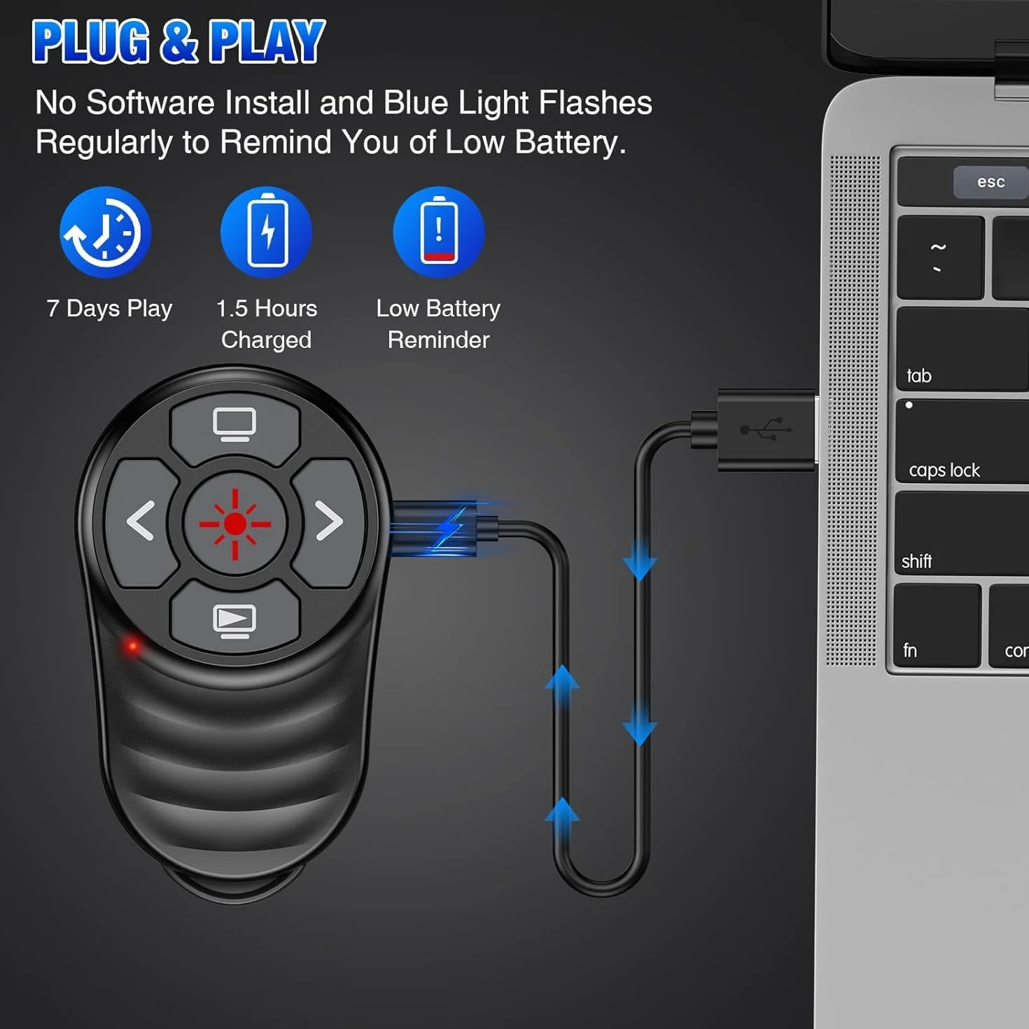 Bezprzewodowy pilot prezentacyjny 2-w-1 USB Type C z klickerem i głośnością do komputera MAC