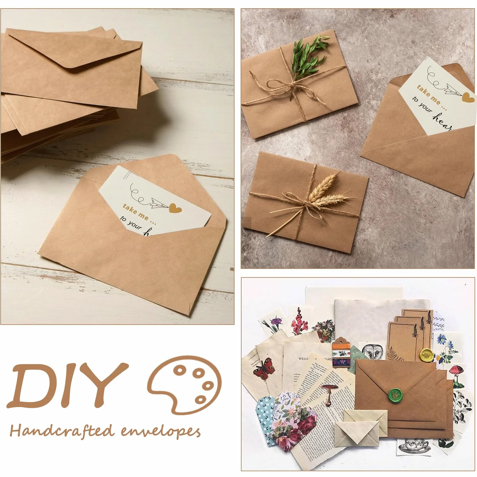 100 sztuk Kopert z papieru Kraft 13x18 - Koperty B6, brązowy papier kraft 120g/m², z klejeniem na mokro, idealne na listy, kartki okolicznościowe, zaproszenia, kartki urodzinowe itp.