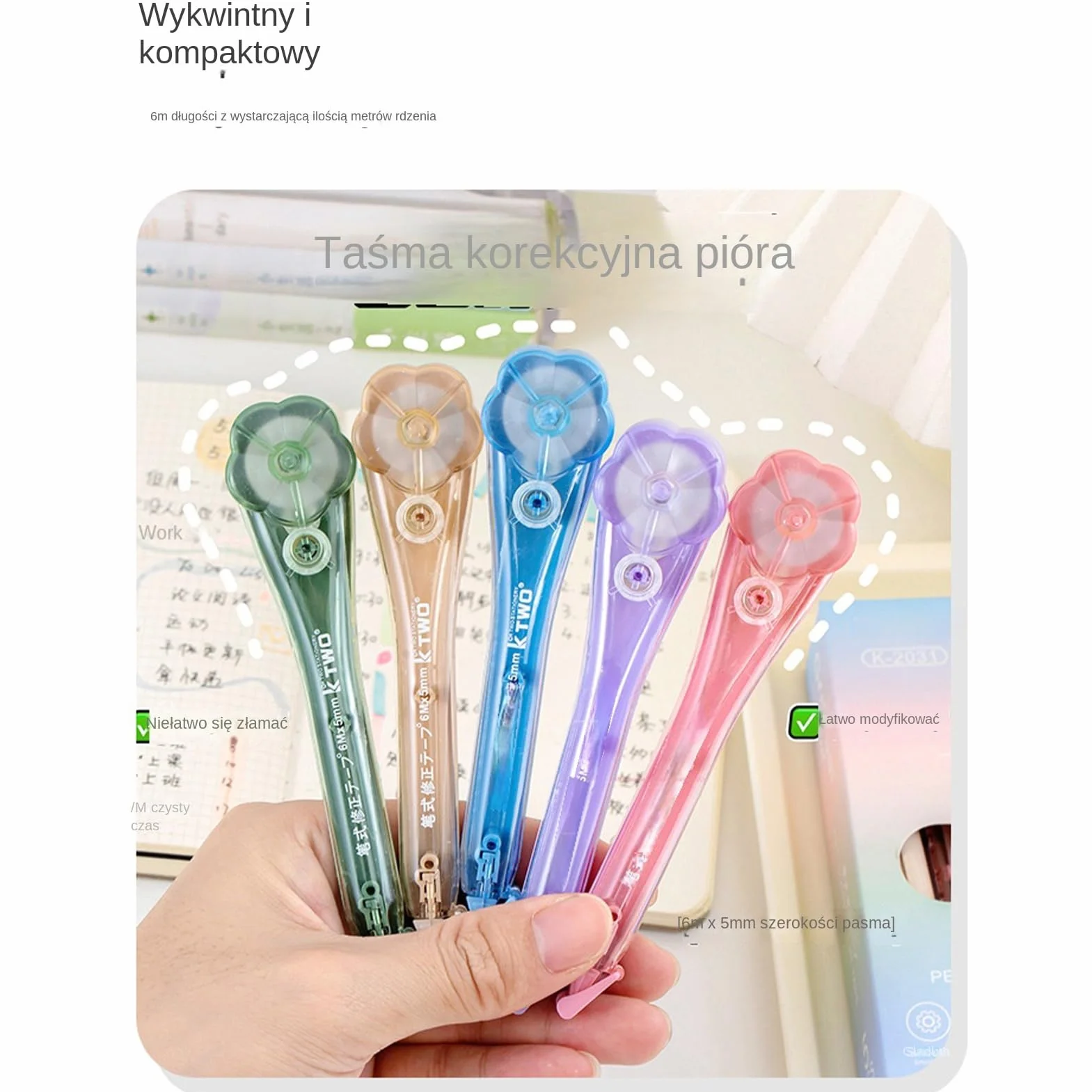 Correction Tape Pen - 5 Pieces Flower Shape | Quick-Drying Stationery, School Supplies for Students, Teachers, Writers, Journalists, Accountants, Homework, Journaling, Crafting