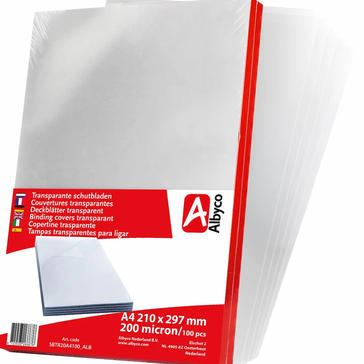 Albyco przezroczyste pokrywy błyszczące PVC A4 210x297mm 0,20mm 200 mikronów