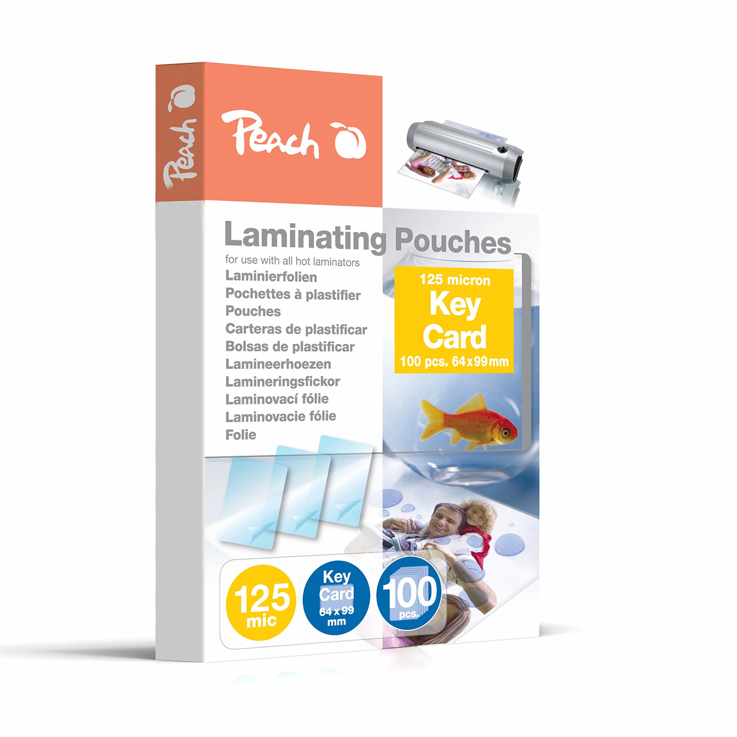 Peach Folie do laminowania 64 x 99 mm Key Card - 125 mic - 100 kieszeni - błyszczące - kompatybilne z laminatorami wszystkich markowych producentów - PP525-09