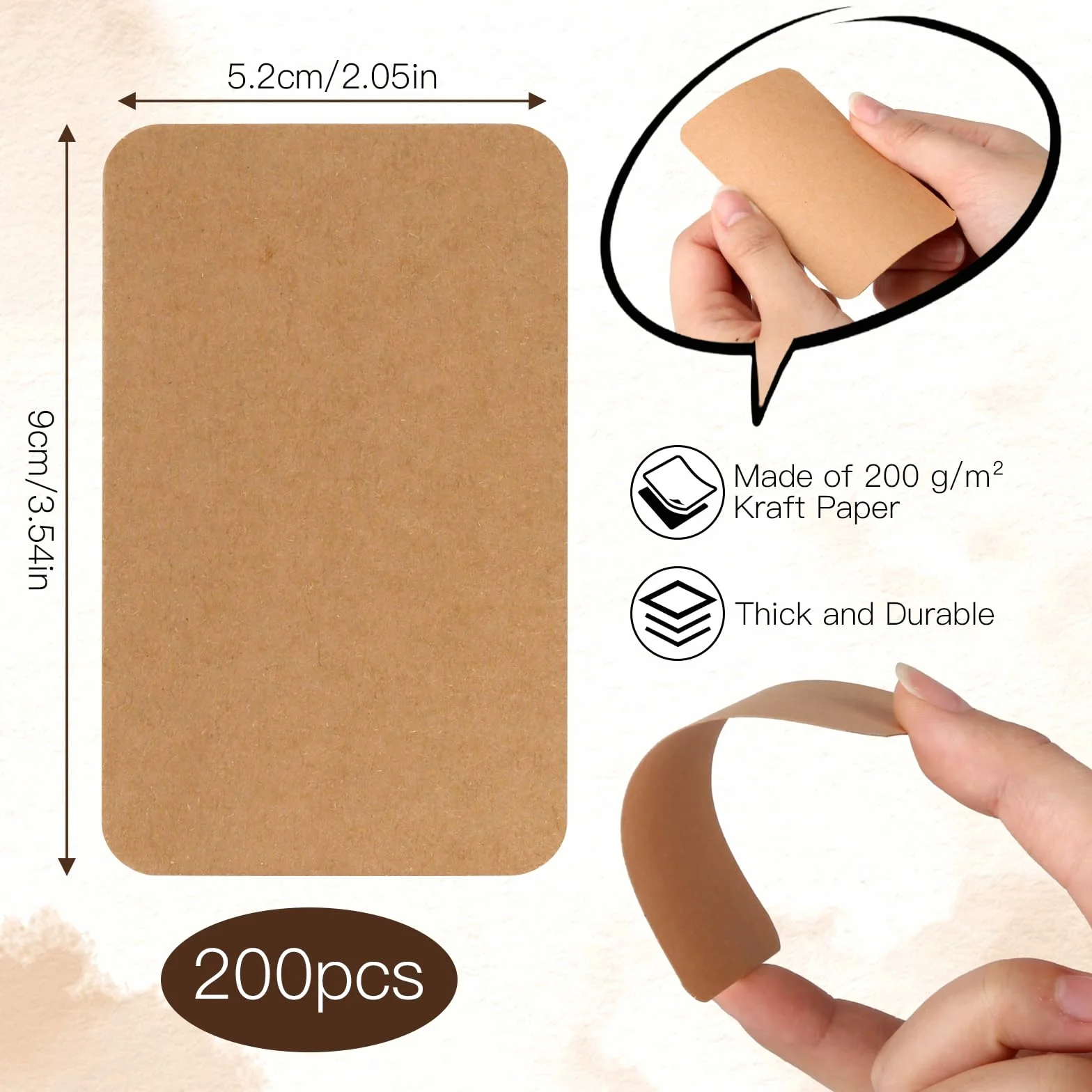 200 sztuk pustych kartek papierowych, papier do wizytówek 200 g/m², karty do gry, puste fiszki do samodzielnego ozdobienia, kartki z papieru kraft, kartki z życzeniami, kartki z słowami, etykiety DIY