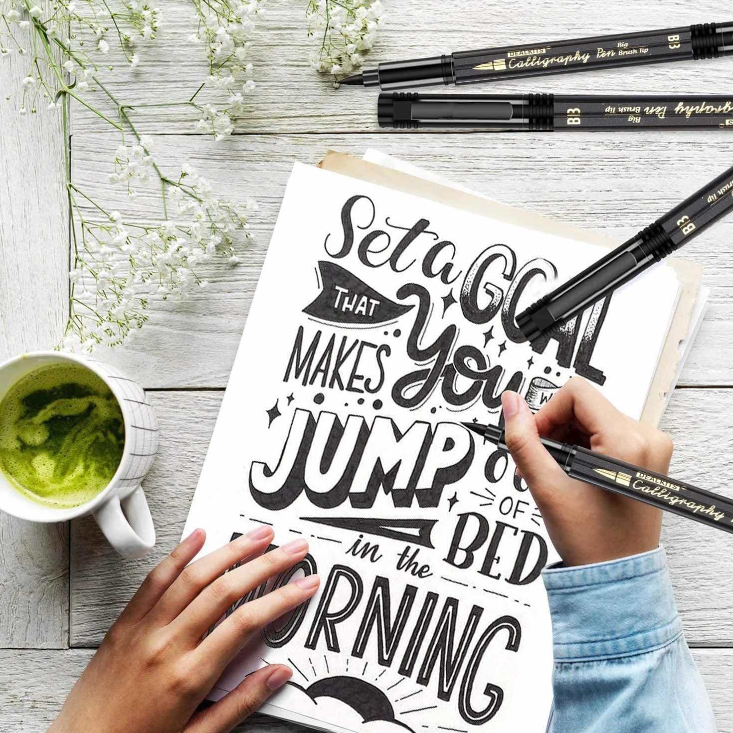Pióra do kaligrafii 6 sztuk szybkoschnące 4 rozmiary czarne pisaki do ręcznego pisania dla początkujących Bullet Journal Diary