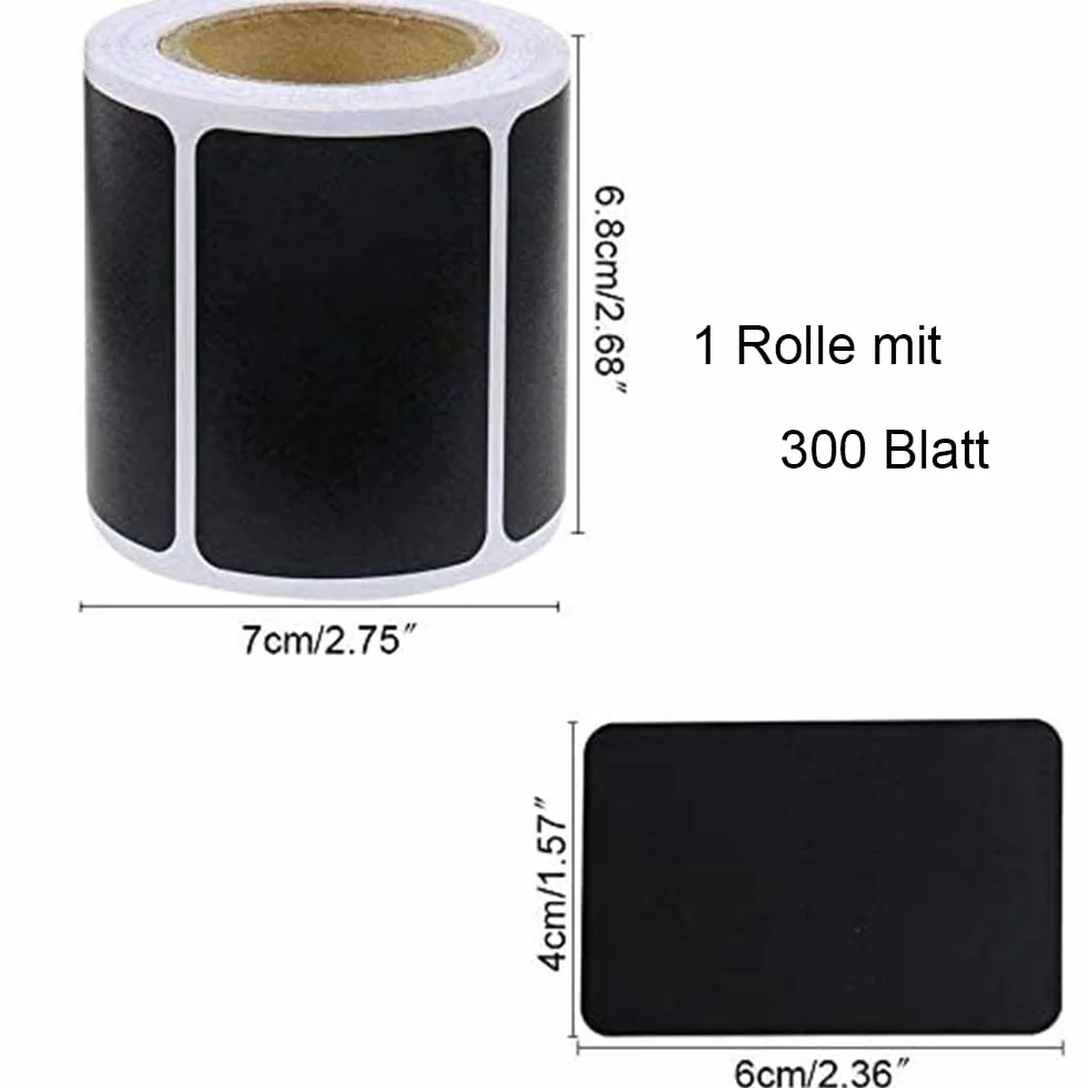 ProLeo 300 sztuk naklejek na tablicę, naklejki winylowe, etykiety kuchenne, etykiety samoprzylepne dla partnerów na słoiki z przyprawami, dżem itd., 5, 5 x 3, 5 cm (prostokątne, czarne)
