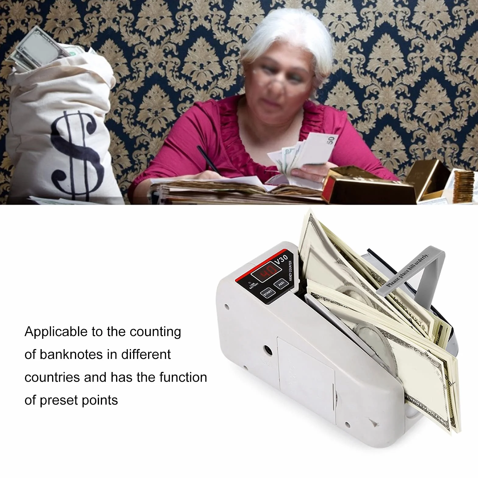 Mini licznik banknotów, przenośny kalkulator gotówki, szybkie zliczanie 600/min, poręczny dla biura i domu