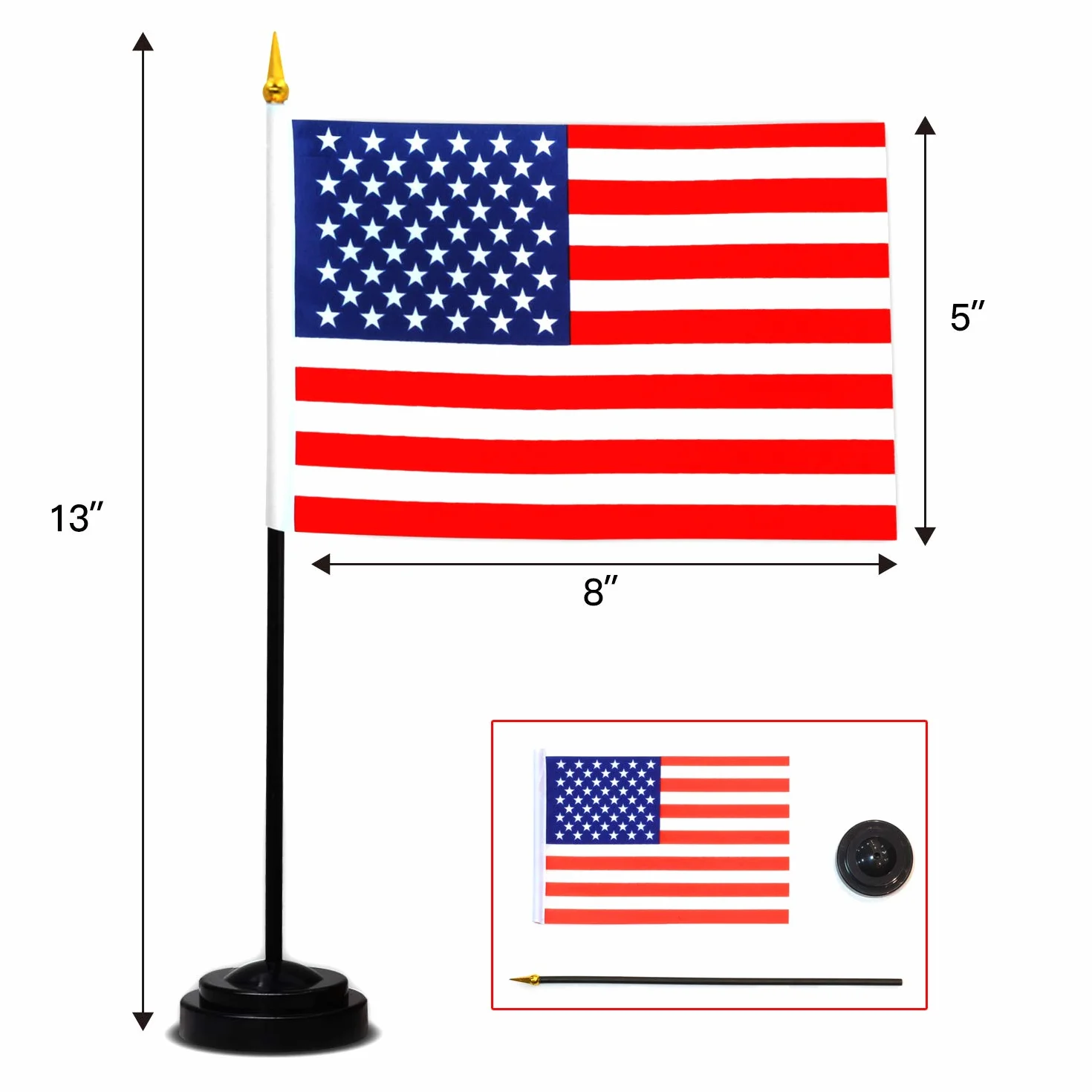 Zestaw luksusowych flag na biurko Anley z 24 krajów - miniaturowa amerykańska flaga amerykańskiego stołu do pisania o wymiarach 7,5 x 5,5 cala z czarnym masztem 12,5 cala - Żywy kolor i odporność na światło - W zestawie z czarną podstawą