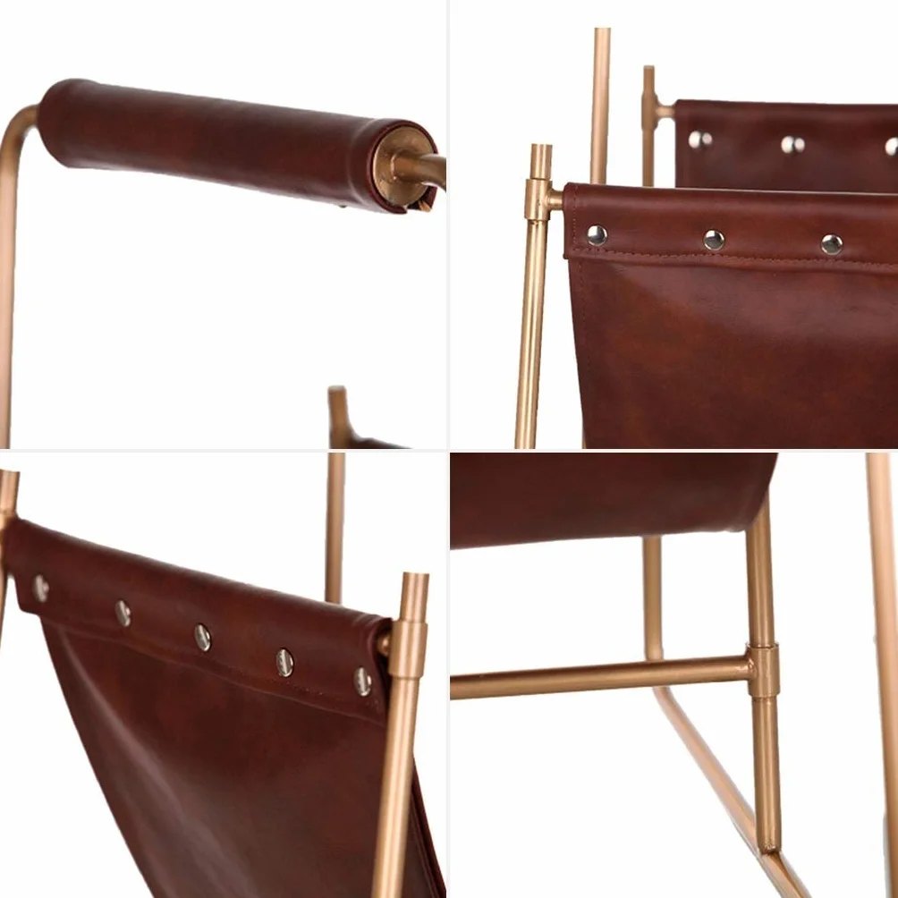 JFDBGU Metal Creative Design Leather Magazine Rack Desktop Folder Book File Holder for Office Home