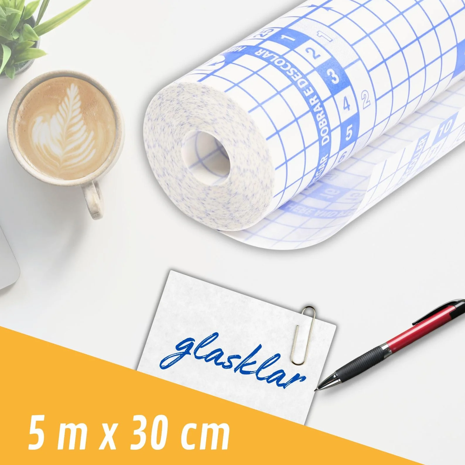 perfect line Samoprzylepna folia ochronna na książki, 5 m x 30 cm, przezroczysta, z możliwością przycięcia na książki, zeszyty, przybory szkolne, wytrzymała i trwała