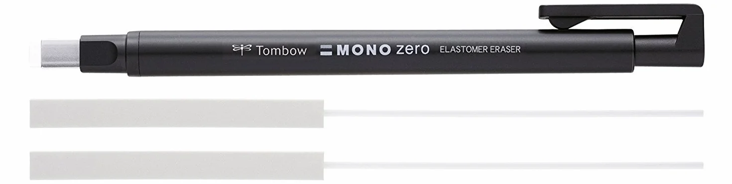 Tombow Precyzyjna gumka MONO zero, kwadratowa końcówka, 2,5 mm x 5 mm, czarna + 2 x gumka do ścierania