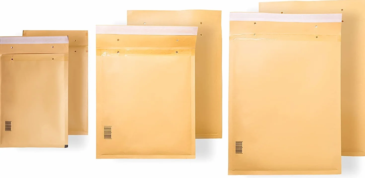 Brązowe wyściełane koperty z papieru bąbelkowego z polietylenu, torby wysyłkowe z pojemnością na dokumenty - Ofituria (10 kopert, 120 x 220 mm)