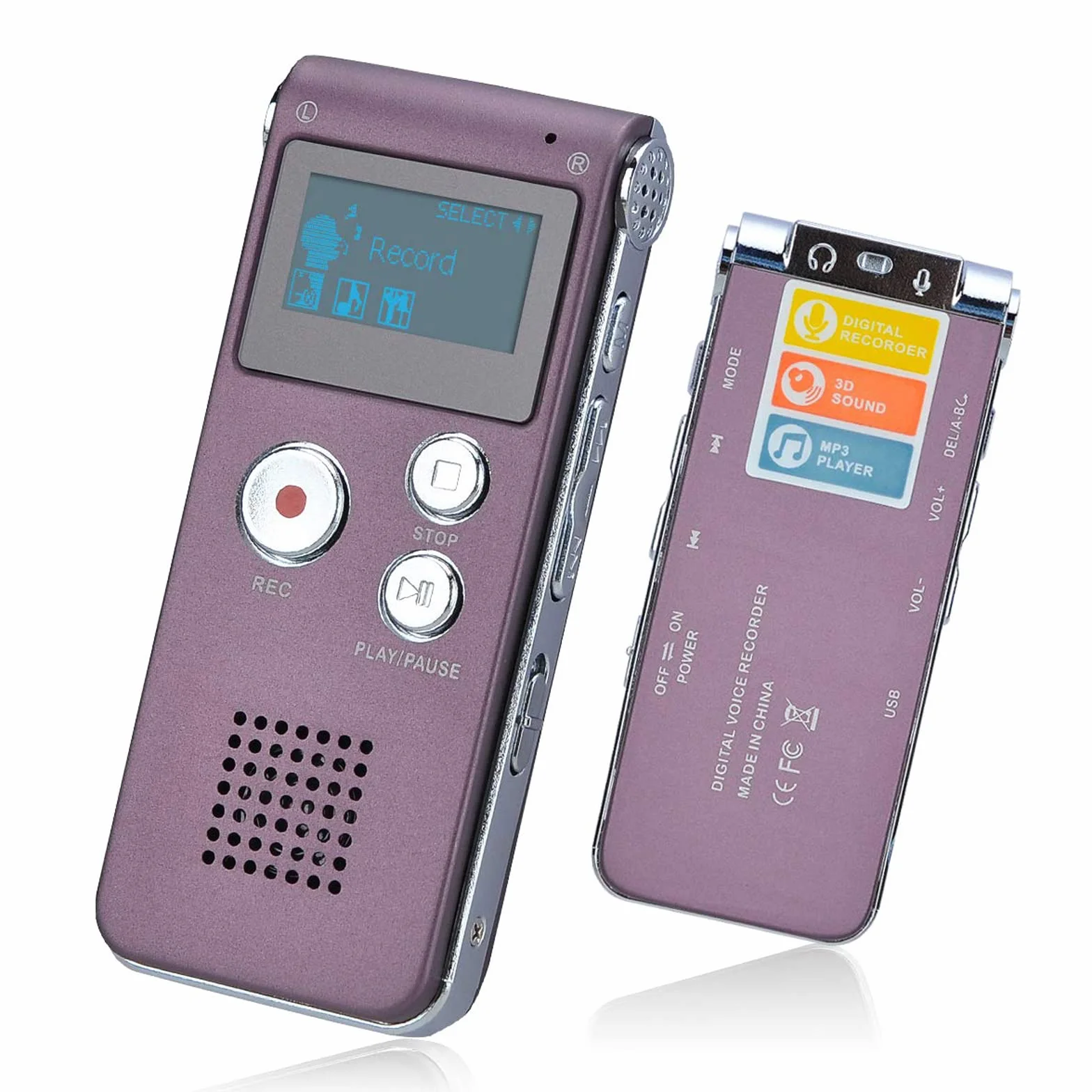 Lychee Dyktafon LCD 8 GB, ładowany przez USB, z wielofunkcyjnym cyfrowym rejestratorem audio i odtwarzaczem MP3 (czerwony)