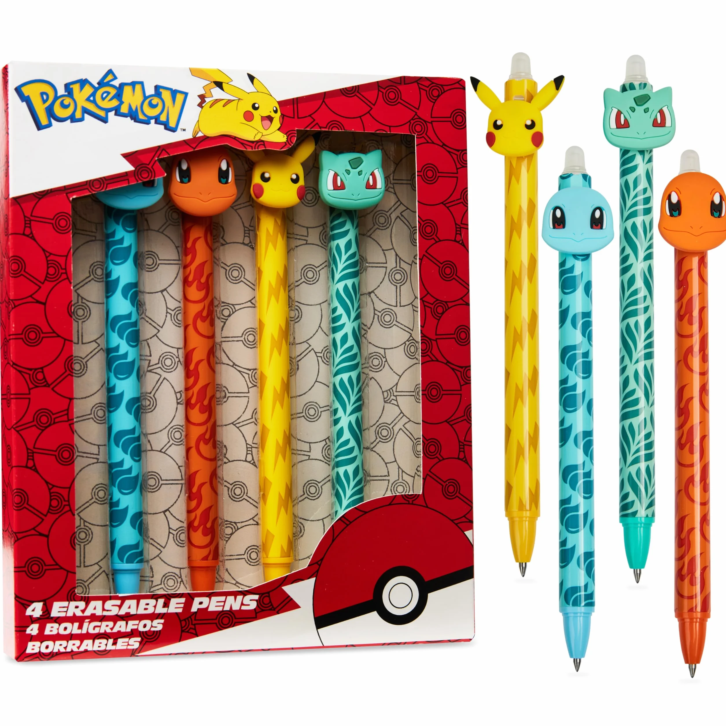 Pokemon długopisy zestaw 4 wymazywalnych długopisów, pikachu, przybory szkolne, artykuły pa, zestaw długopisów z niebieskim atramentem, prezenty anime, dla dzieci