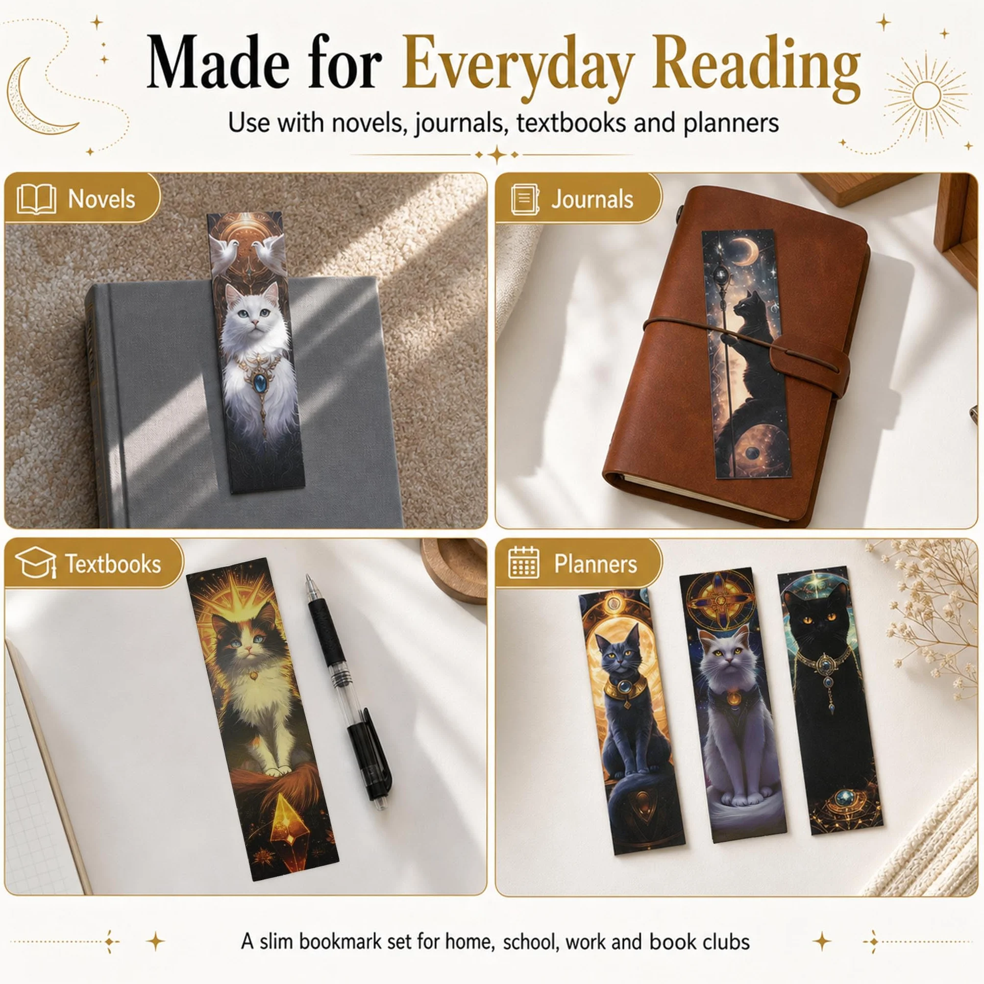 Zakładki do Książek Cat Tarot 30 Szt., Papierowe Zakładki z Kotami i Motywami Niebiańskimi 15 x 4 cm, Mistyczna Kolekcja Artystyczna dla Miłośników Książek, Kotów i Fantasy