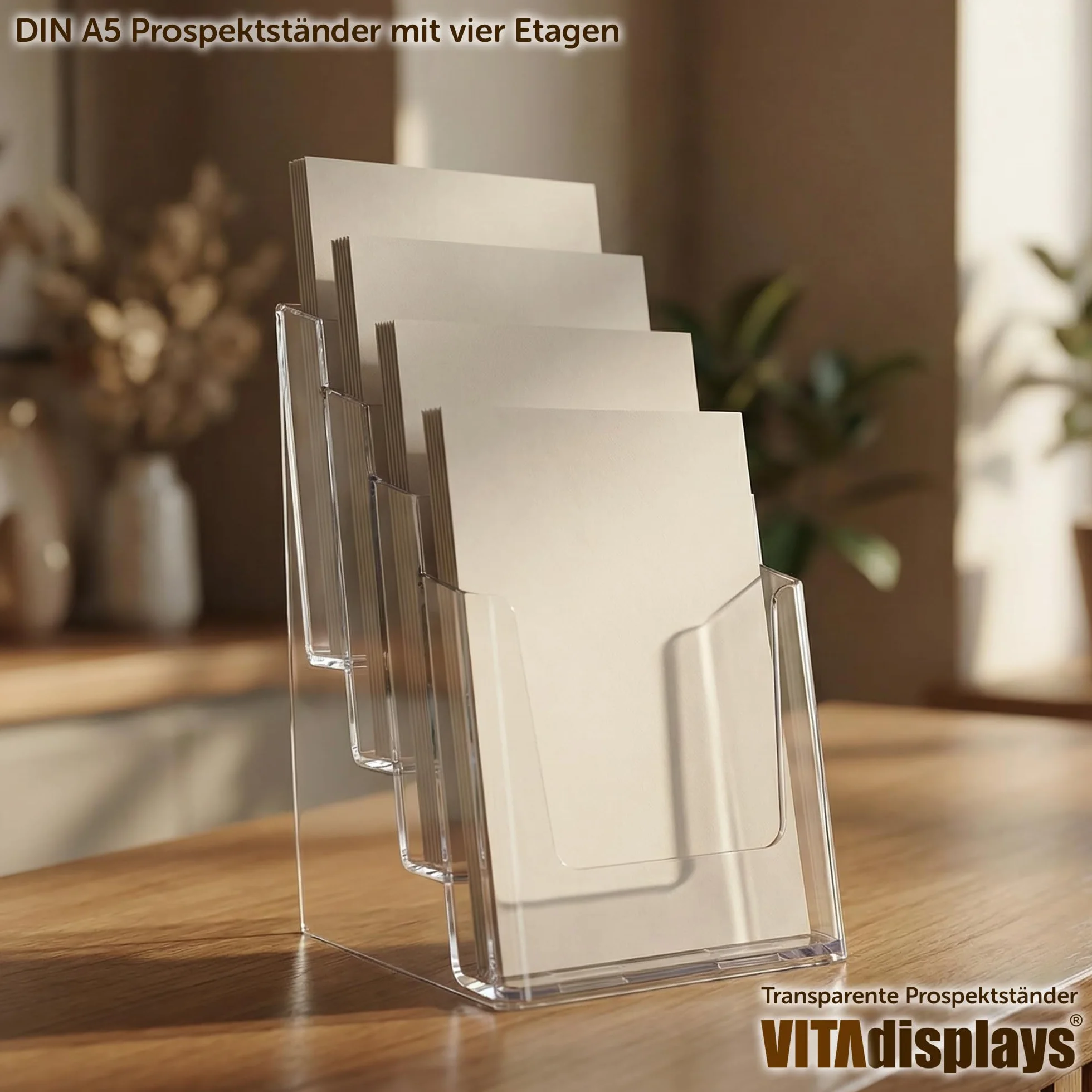 VITAdisplays® Stojak na prospekty DIN A5 z 4 poziomami, przezroczysty (NE-164)