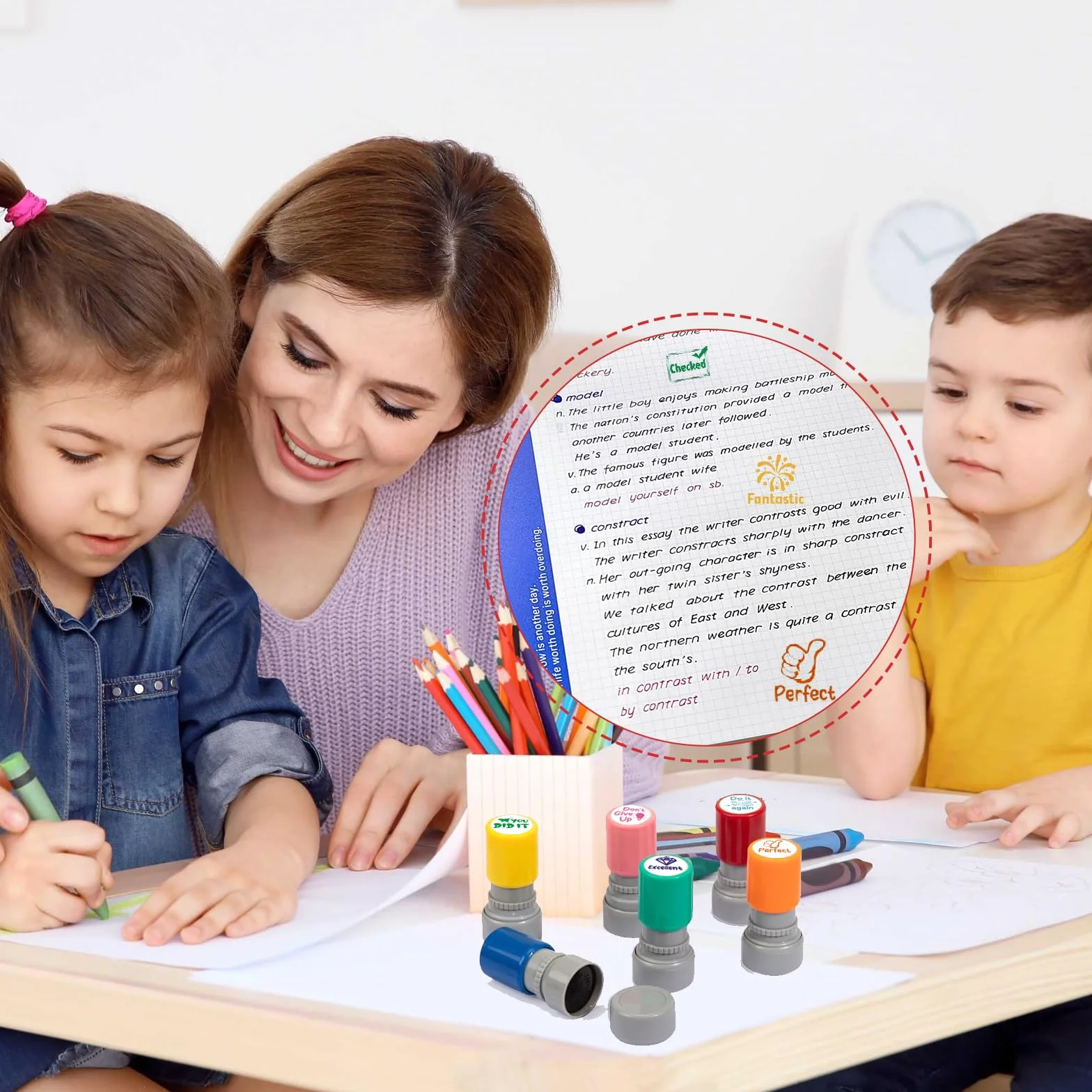 12 sztuk piecząteknauczyciela, zabawne motywacyjne pieczątki dla nauczycieli i dzieci, do edukacji, kolorowe stemple z kreskówki