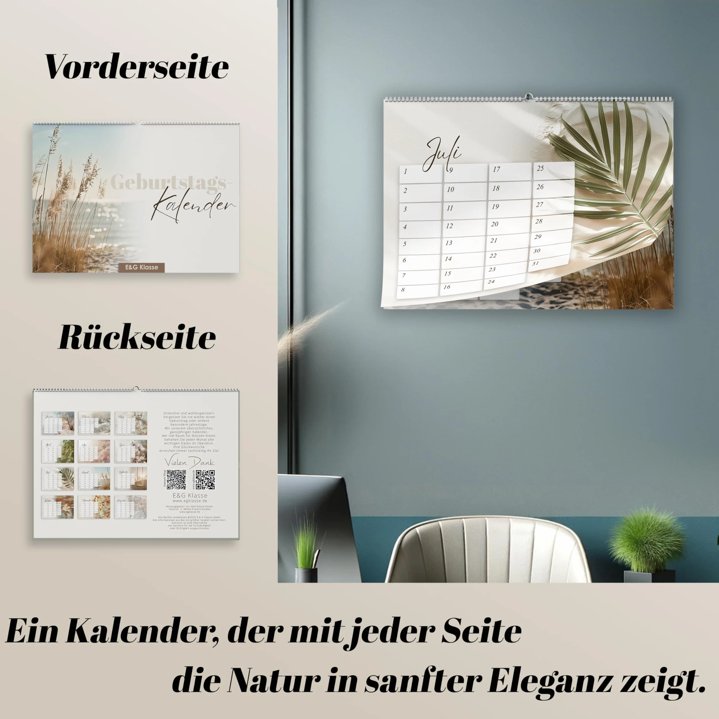 Kalendarz urodzinowy bez daty A5 wielokrotnego użytku ścienny beżowy boho