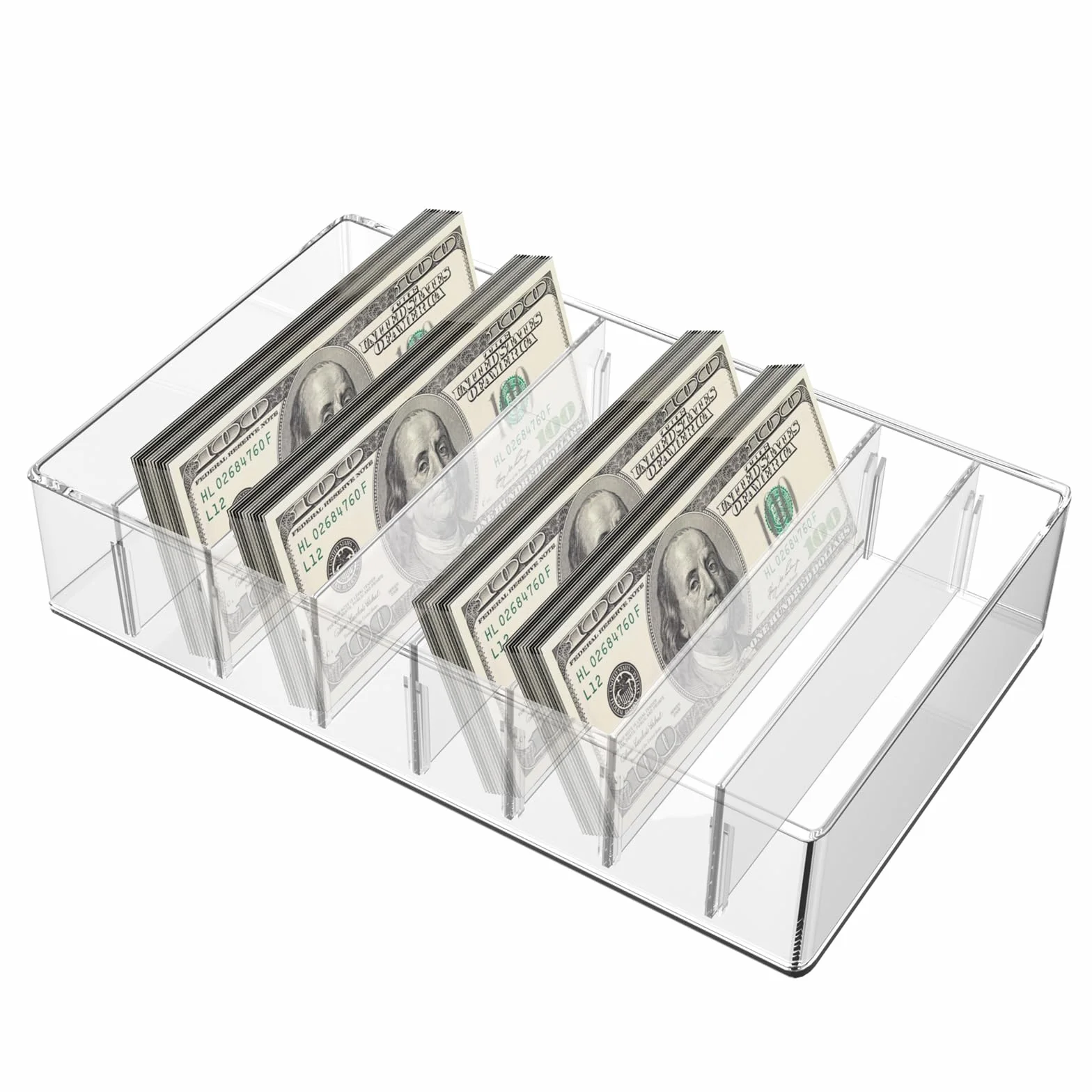 Przezroczysty akrylowy organizer na gotówkę 8 przegródek 26 x 18 x 5,5 cm