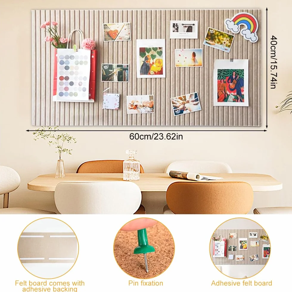 60 x 40 cm duży korkowy blat samoprzylepny do ściany z korka o grubości 0,9 cm, filcowa dekoracyjna tablica z filcu z 35 szpilkami do zdjęć, tablice notatek, reklamy, dekoracja (ciemny wielbłąd