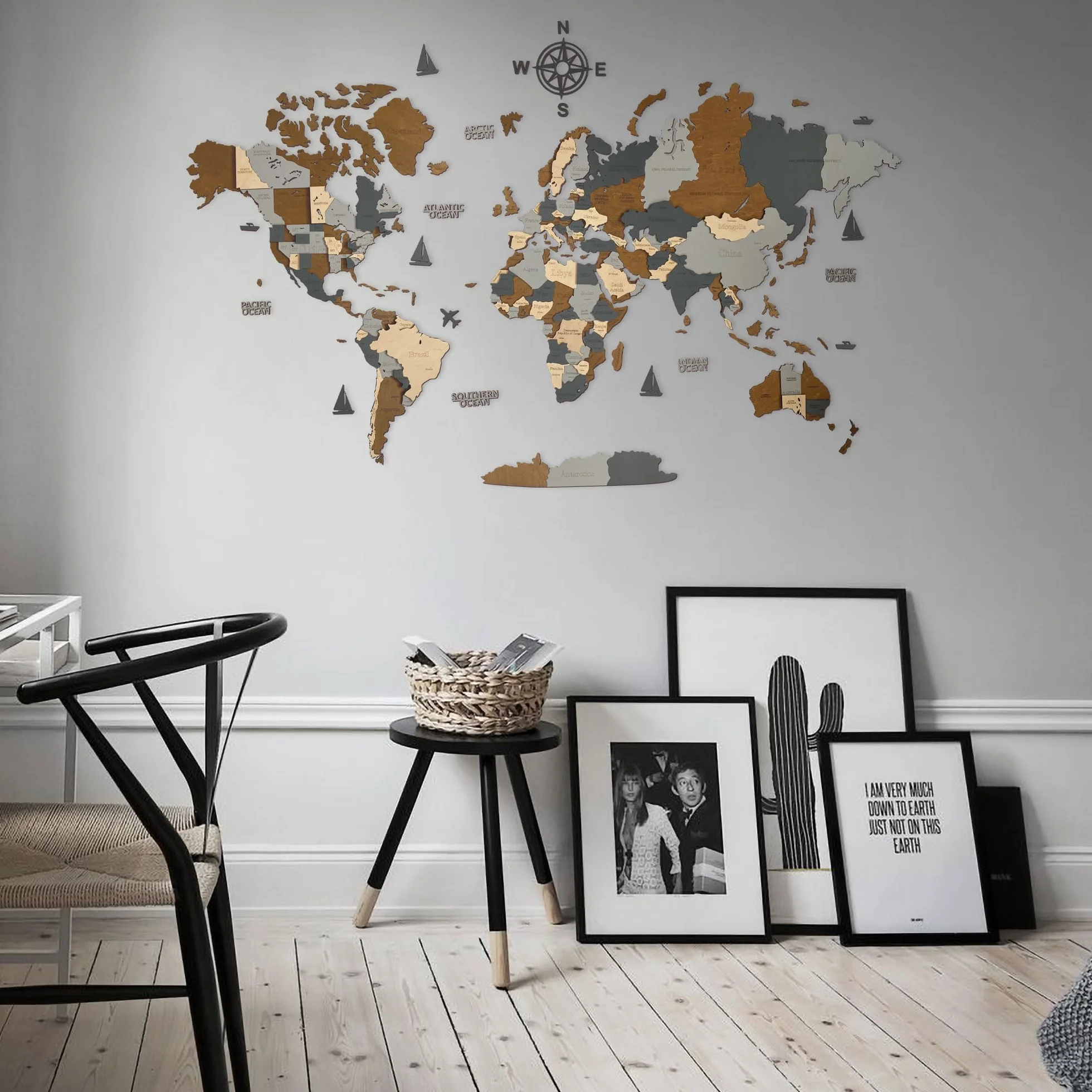 Duża drewniana mapa świata 3D sztuka ścienna dekoracja rozmiar M L XL
