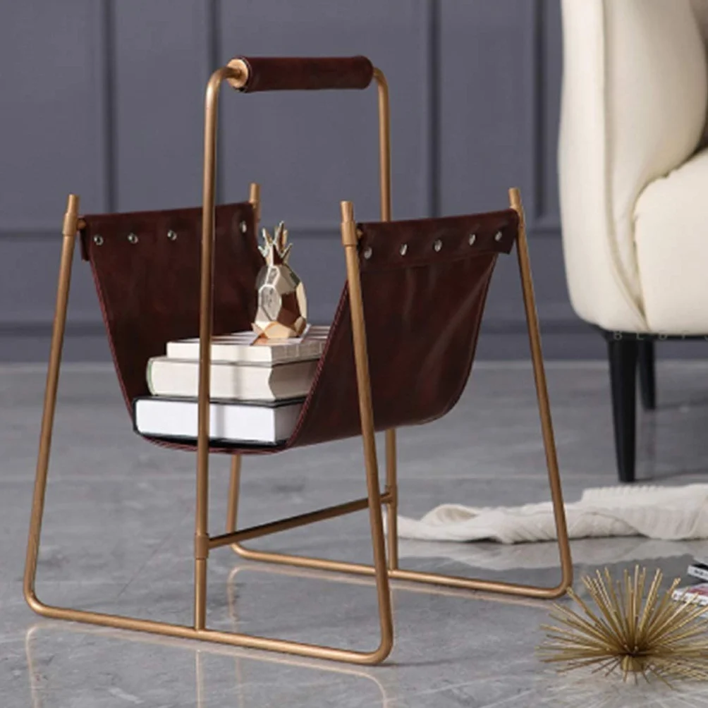 JFDBGU Metal Creative Design Leather Magazine Rack Desktop Folder Book File Holder for Office Home
