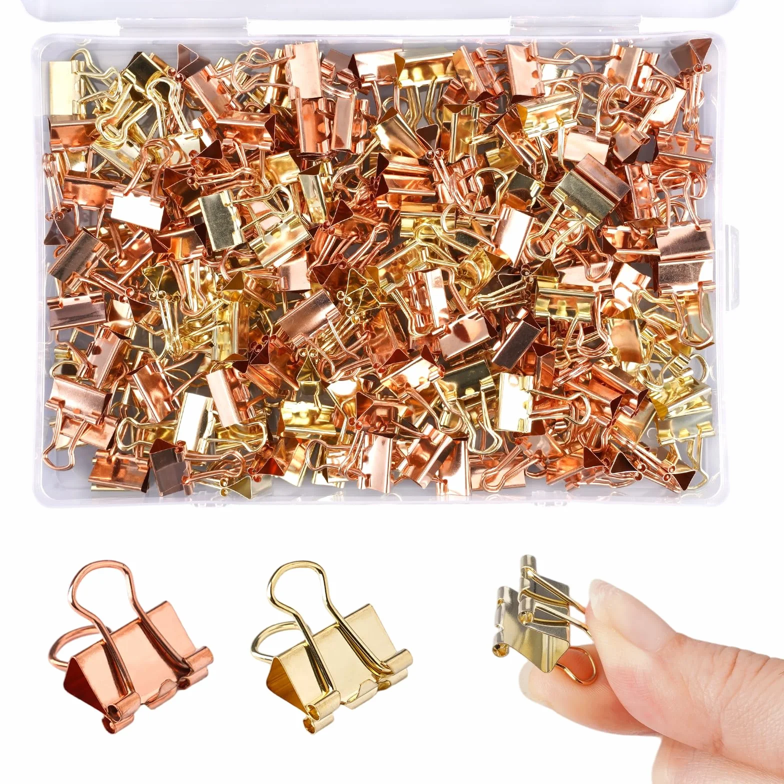 200 sztuk zszywek składanych, 15 × 10 mm, metalowe klamerki, spinacze do papieru, metalowe klipsy do segregatora, wielokrotnego użytku, do biura, szkoły, domu, złote i różowe złoto