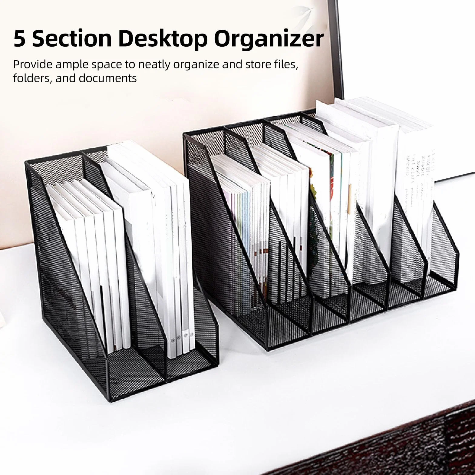 Luqeeg Pionowy Organizer na Dokumenty na Biurko, 5-Sekcyjny Metalowy Stojak Sorter