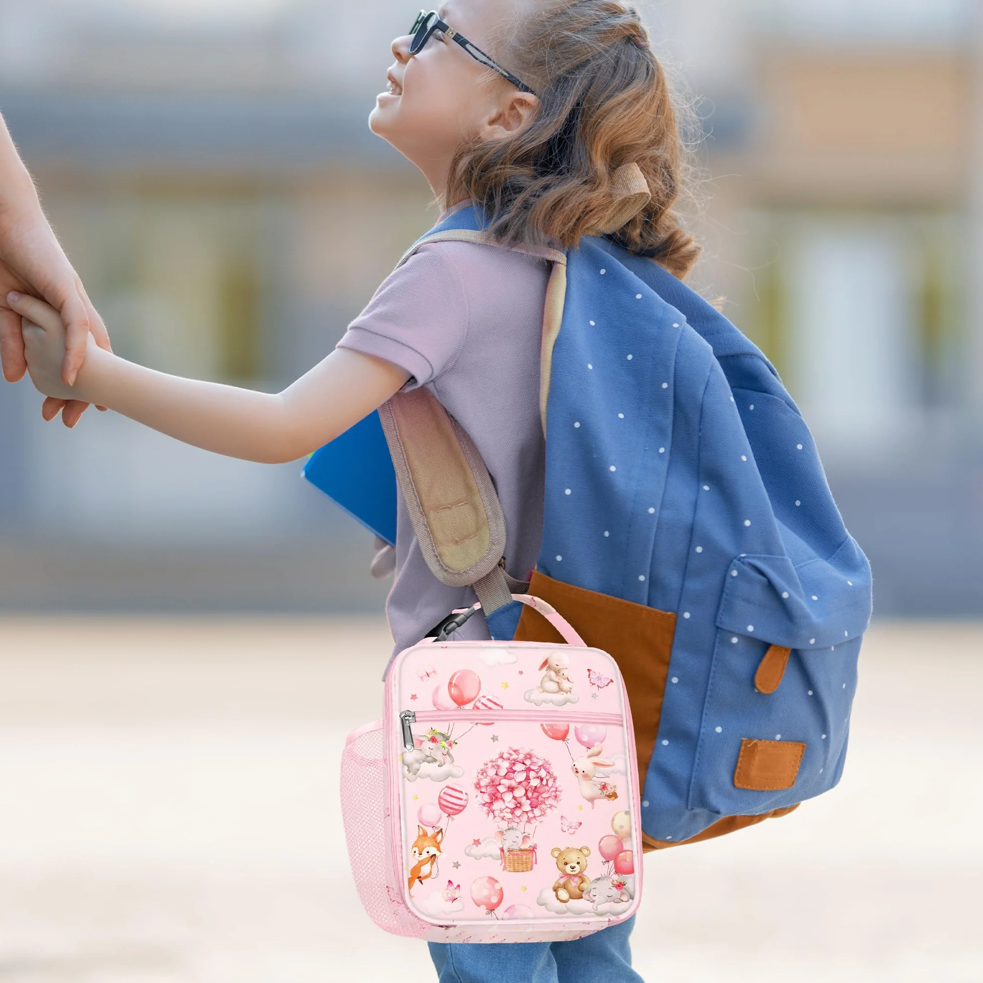 Clastyle Duża termiczna torba na lunch dla dzieci różowa izolowana torba chłodząca balon zwierzę