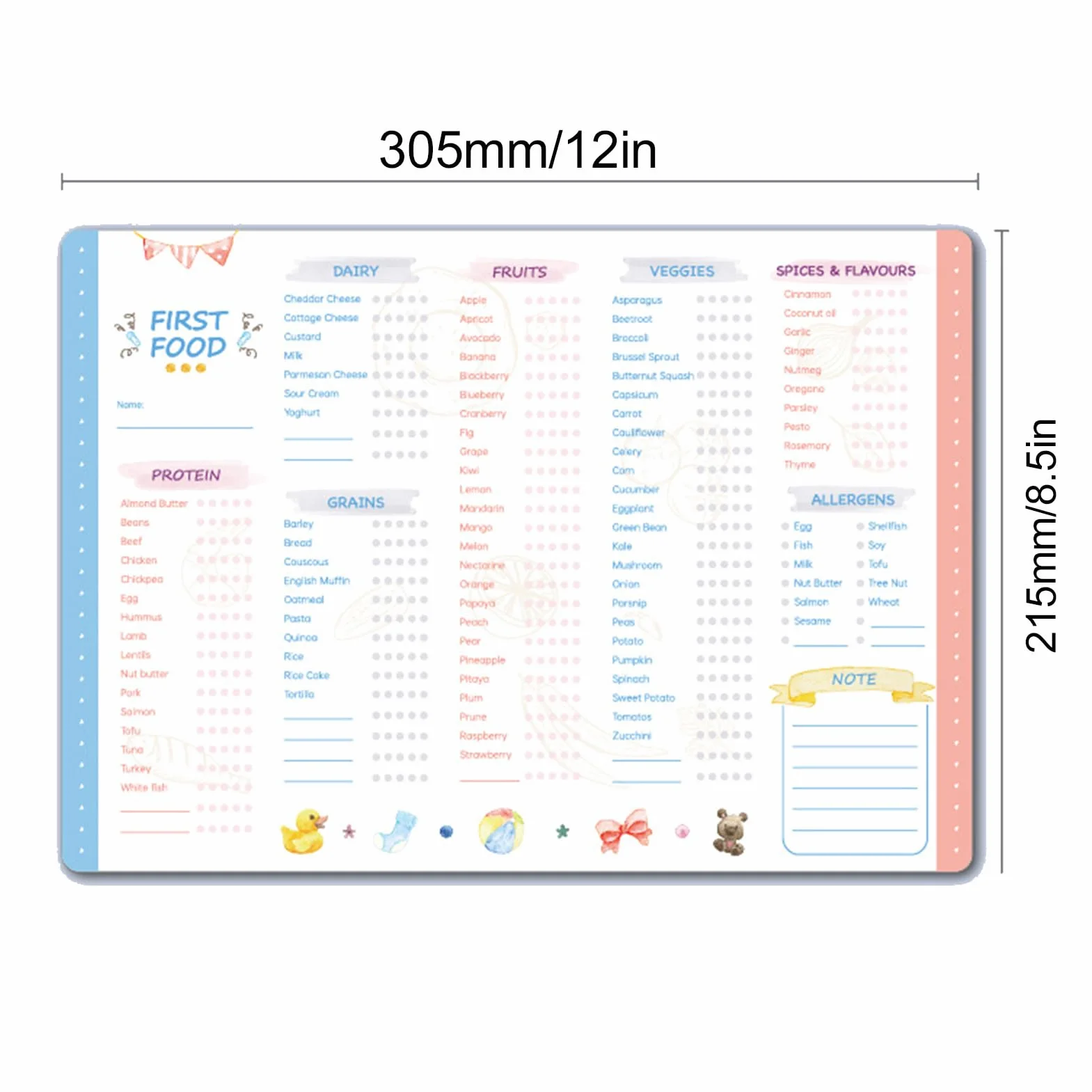 Baby First Food Tracker 30,5 x 21,5 cm Magnetyczny Dzienny Planer Posiłków Dla Niemowląt