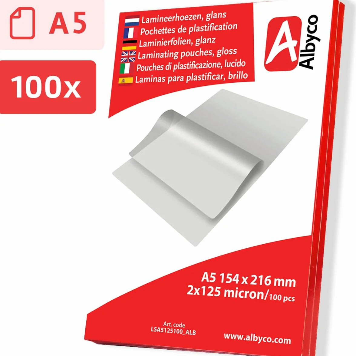 Albyco LSA5125100_ALB Folia do Laminowania, Przezroczysty, 100 Sztuk